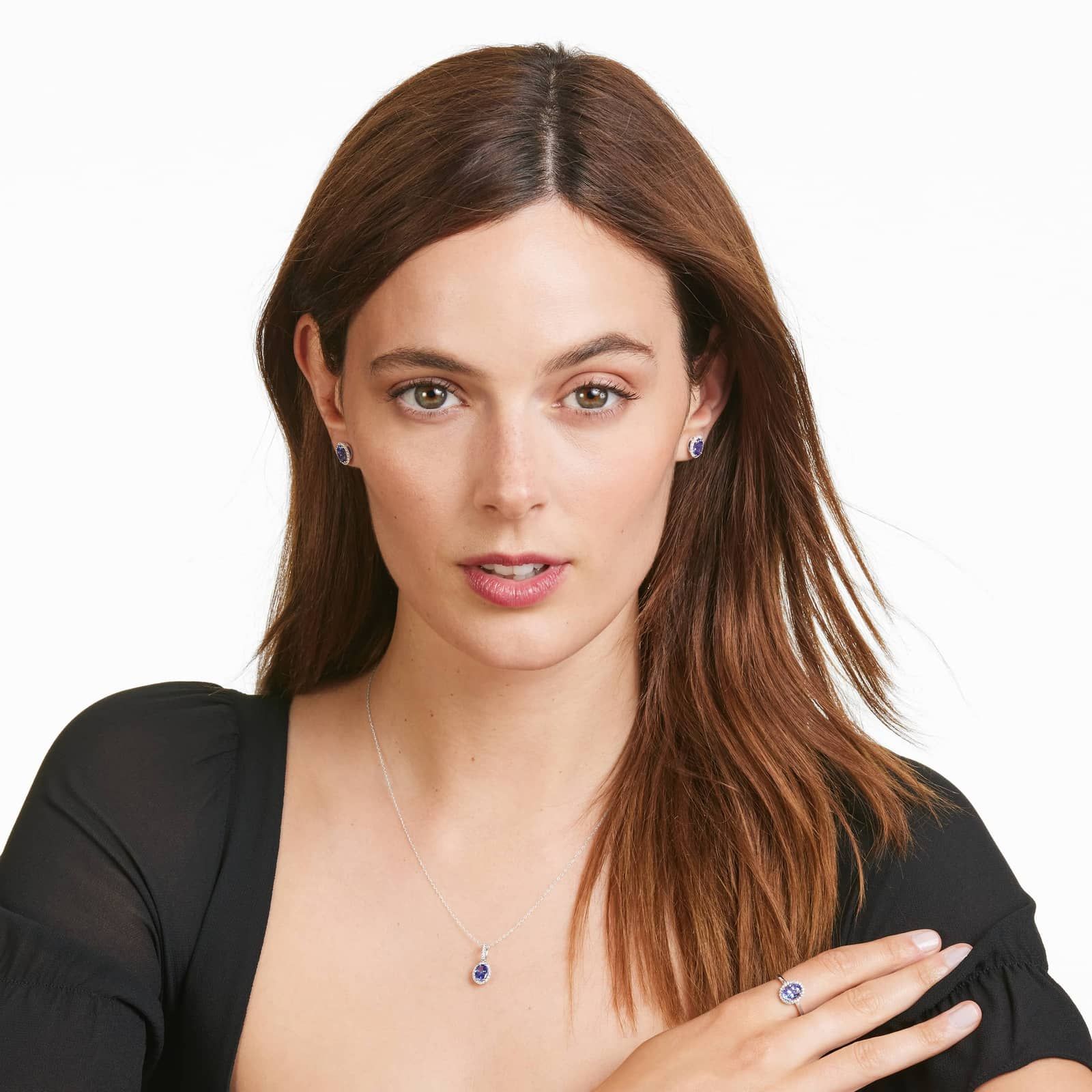 14K White Gold Oval Halo Tanzanite and Diamond Necklace