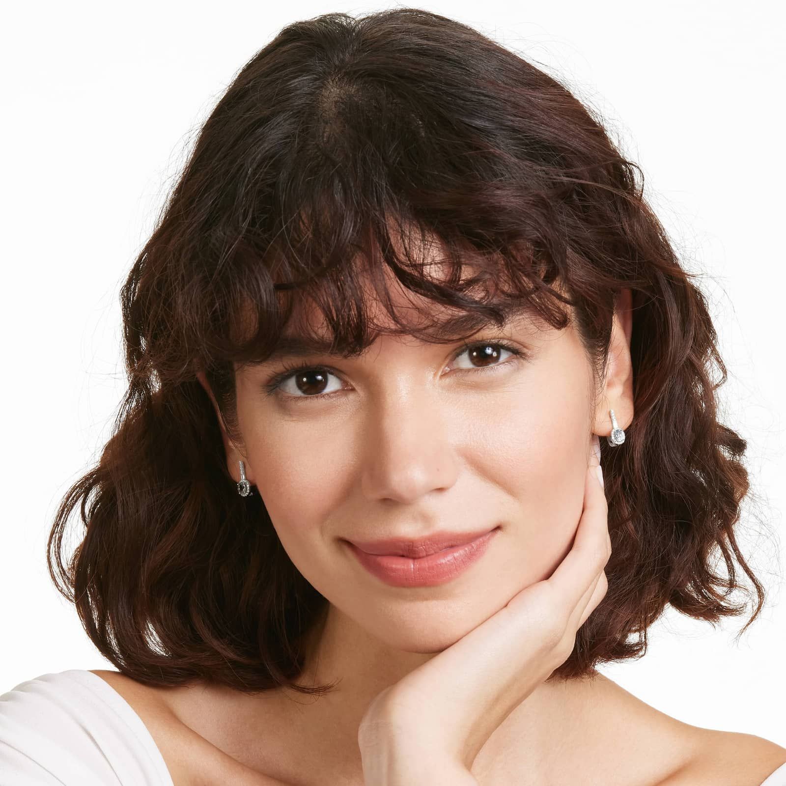 Petite Aquamarine And Diamond Halo Drop Earrings In 14K White Gold