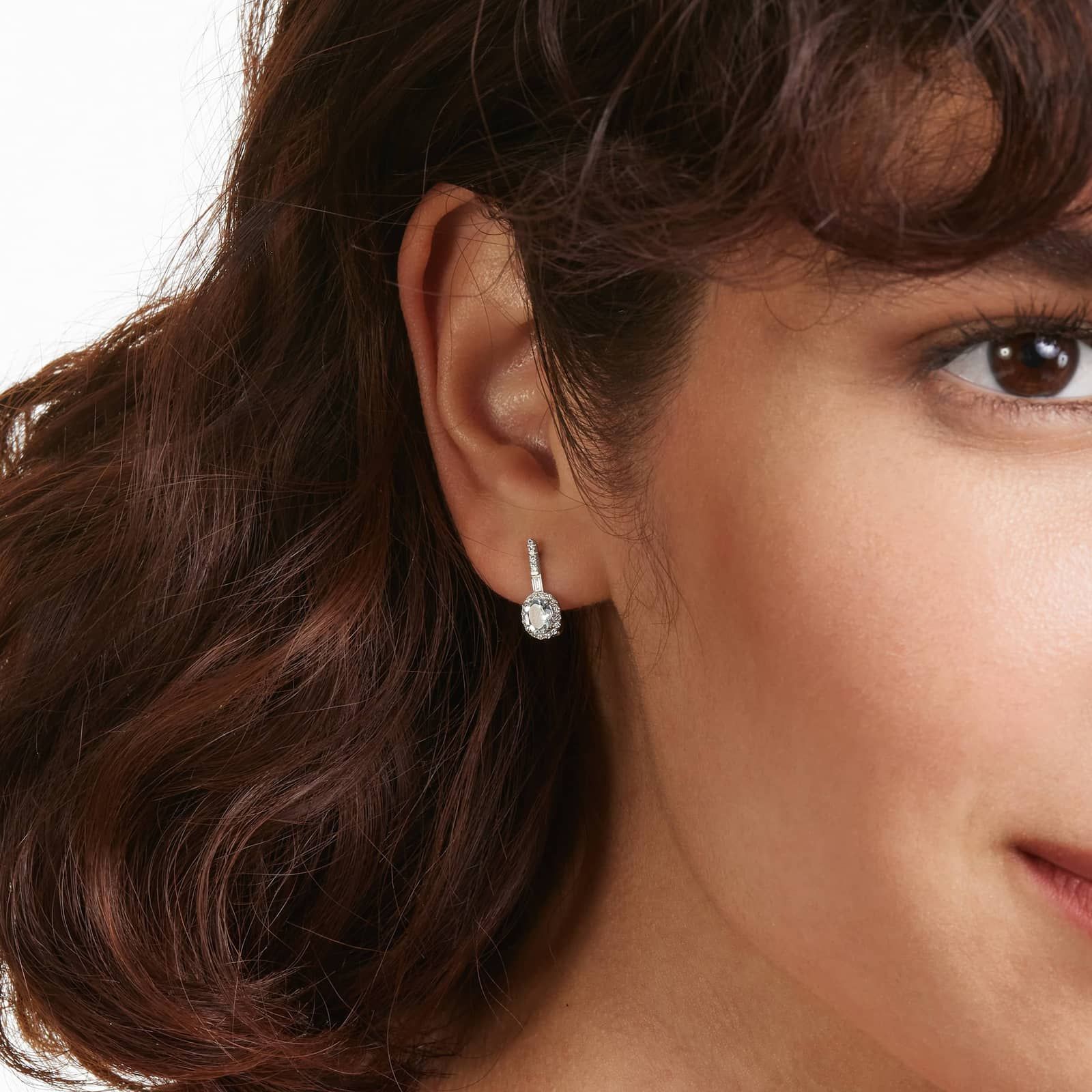 Petite Aquamarine And Diamond Halo Drop Earrings In 14K White Gold