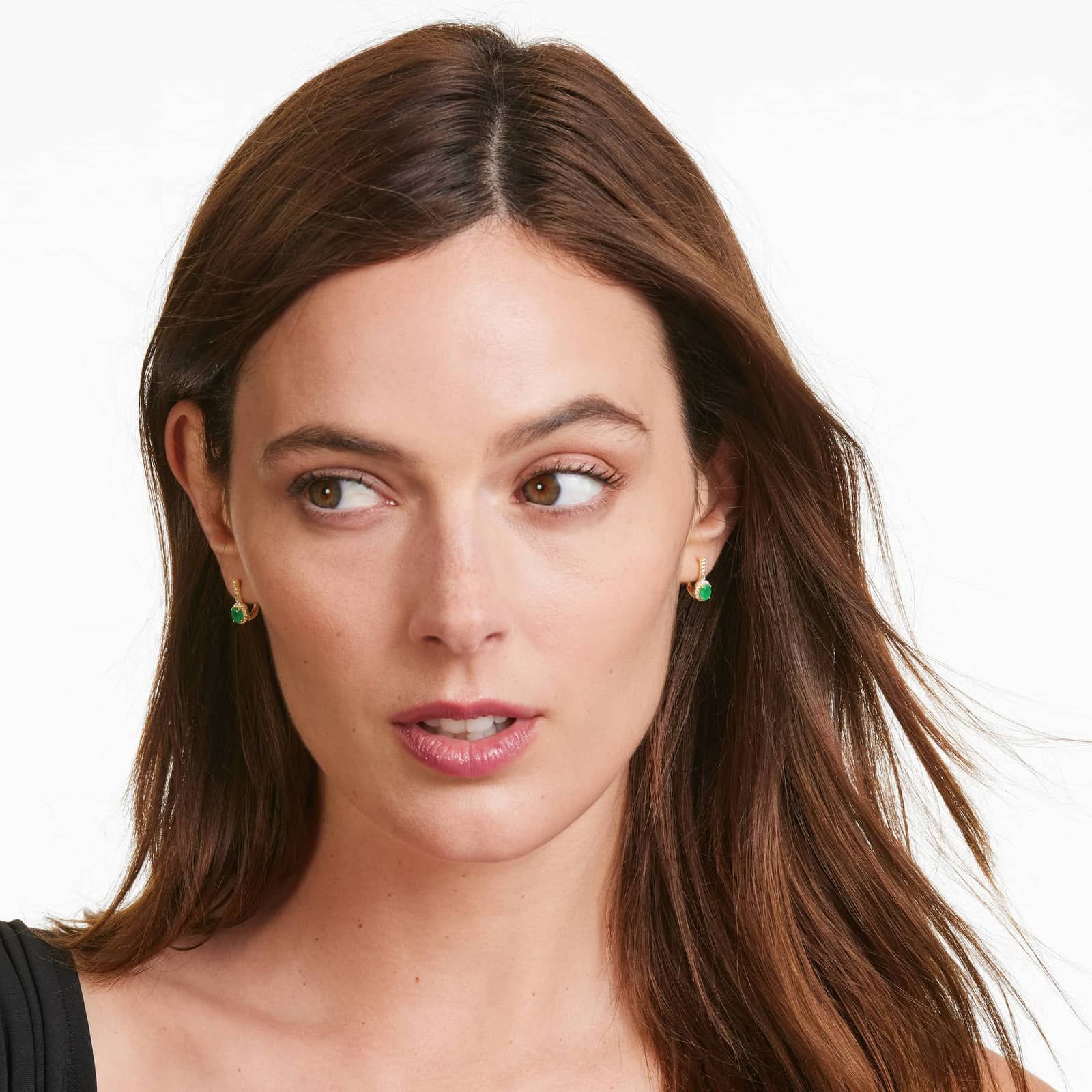 Petite Emerald And Diamond Halo Drop Earrings In 14K Yellow Gold