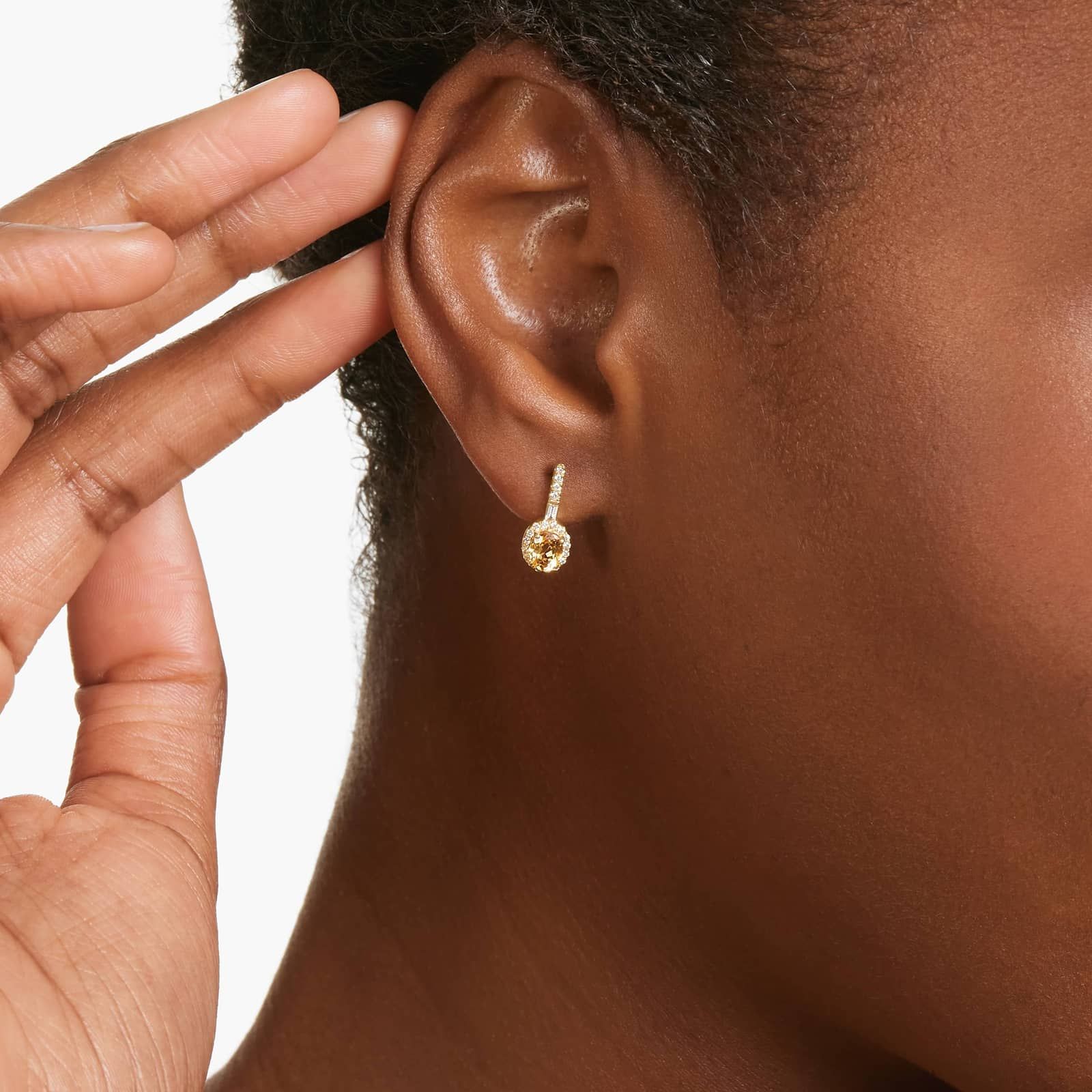 Petite Citrine And Diamond Halo Drop Earrings In 14K Yellow Gold