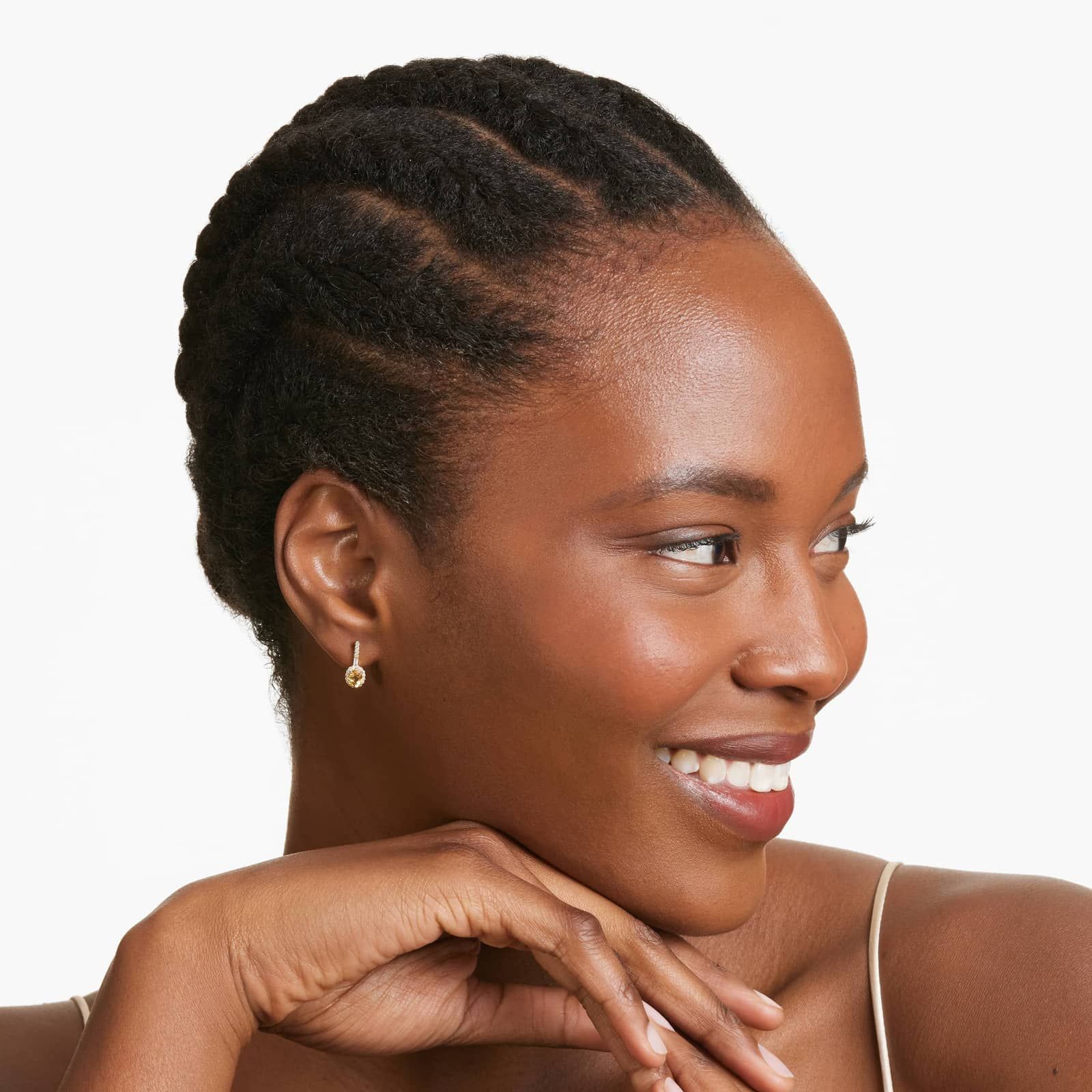 Petite Citrine And Diamond Halo Drop Earrings In 14K Yellow Gold