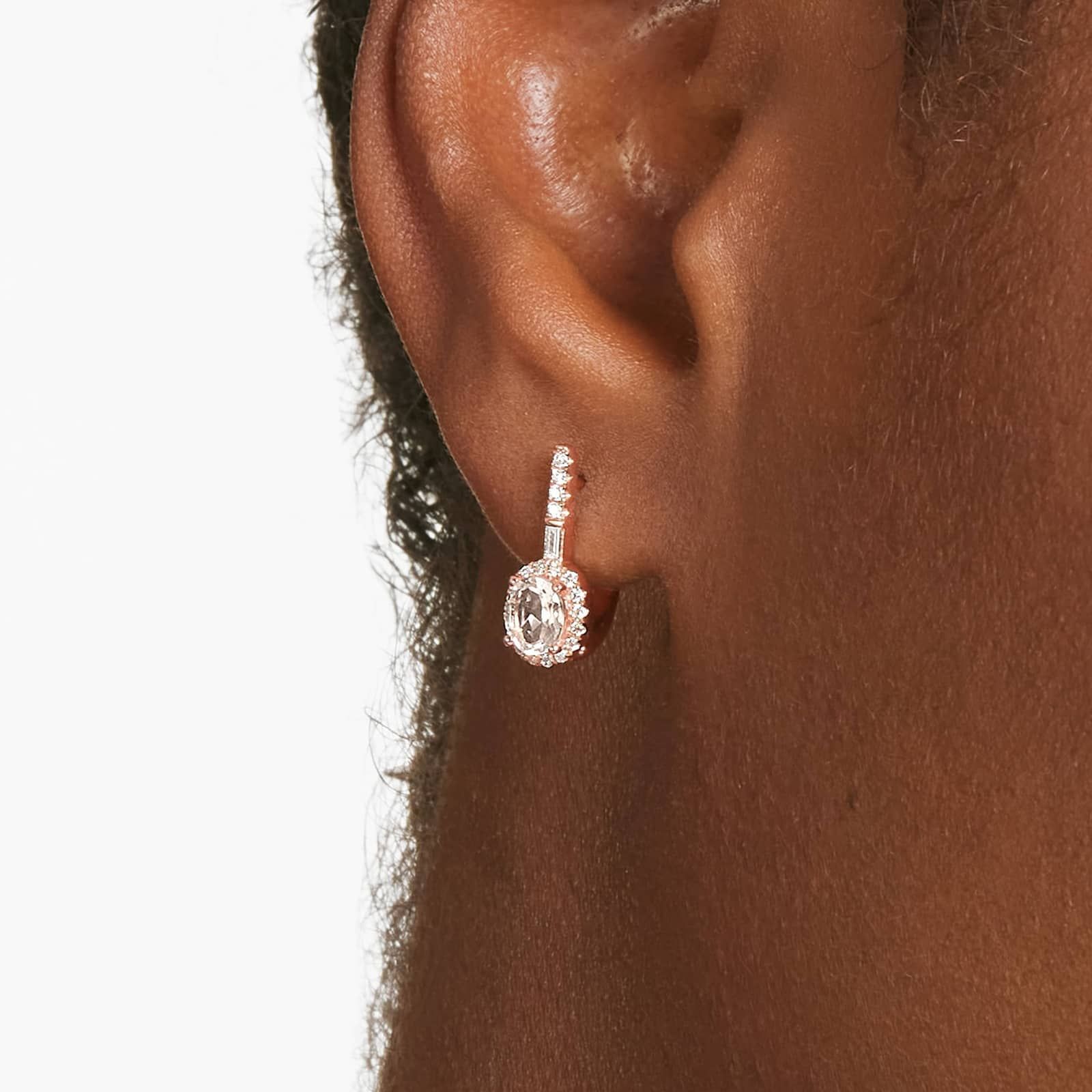 Petite Morganite And Diamond Halo Drop Earrings In 14K Rose Gold