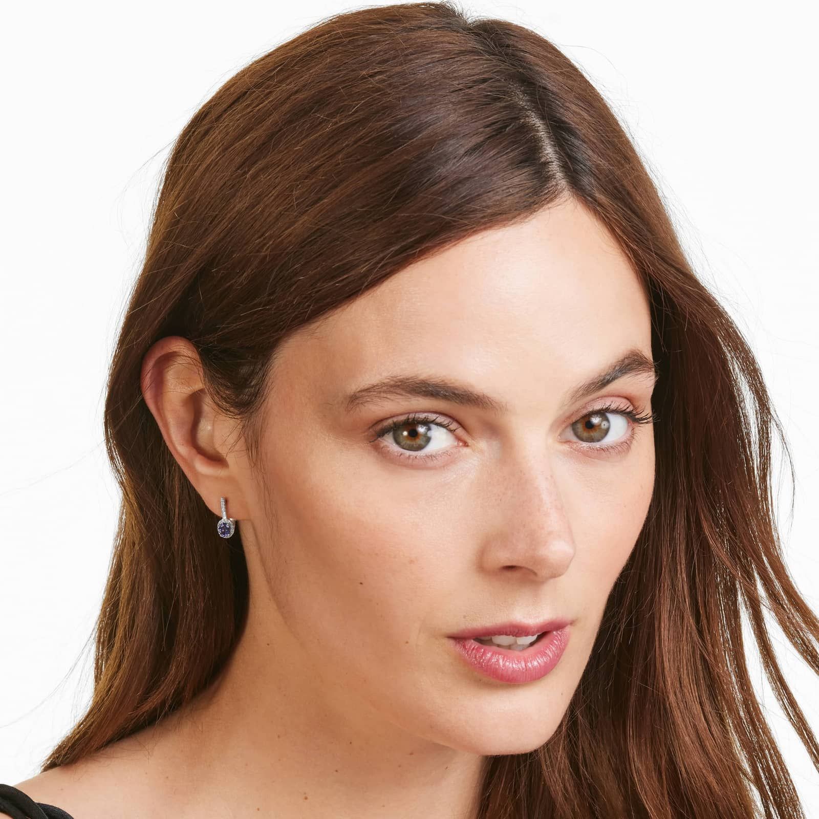 Petite Tanzanite And Diamond Halo Drop Earrings In 14K White Gold