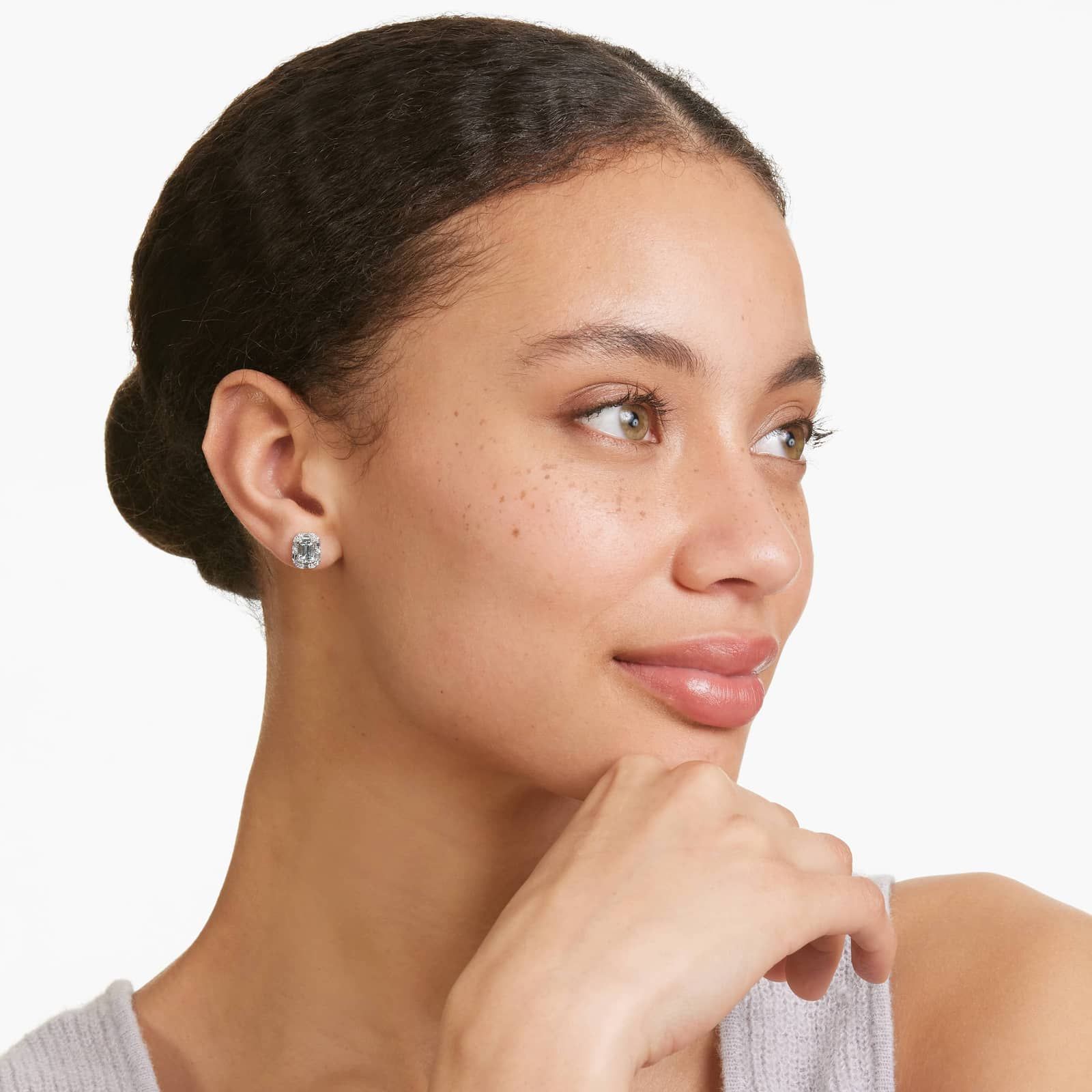 Allure Aquamarine And Diamond Halo Earrings In 14K White Gold