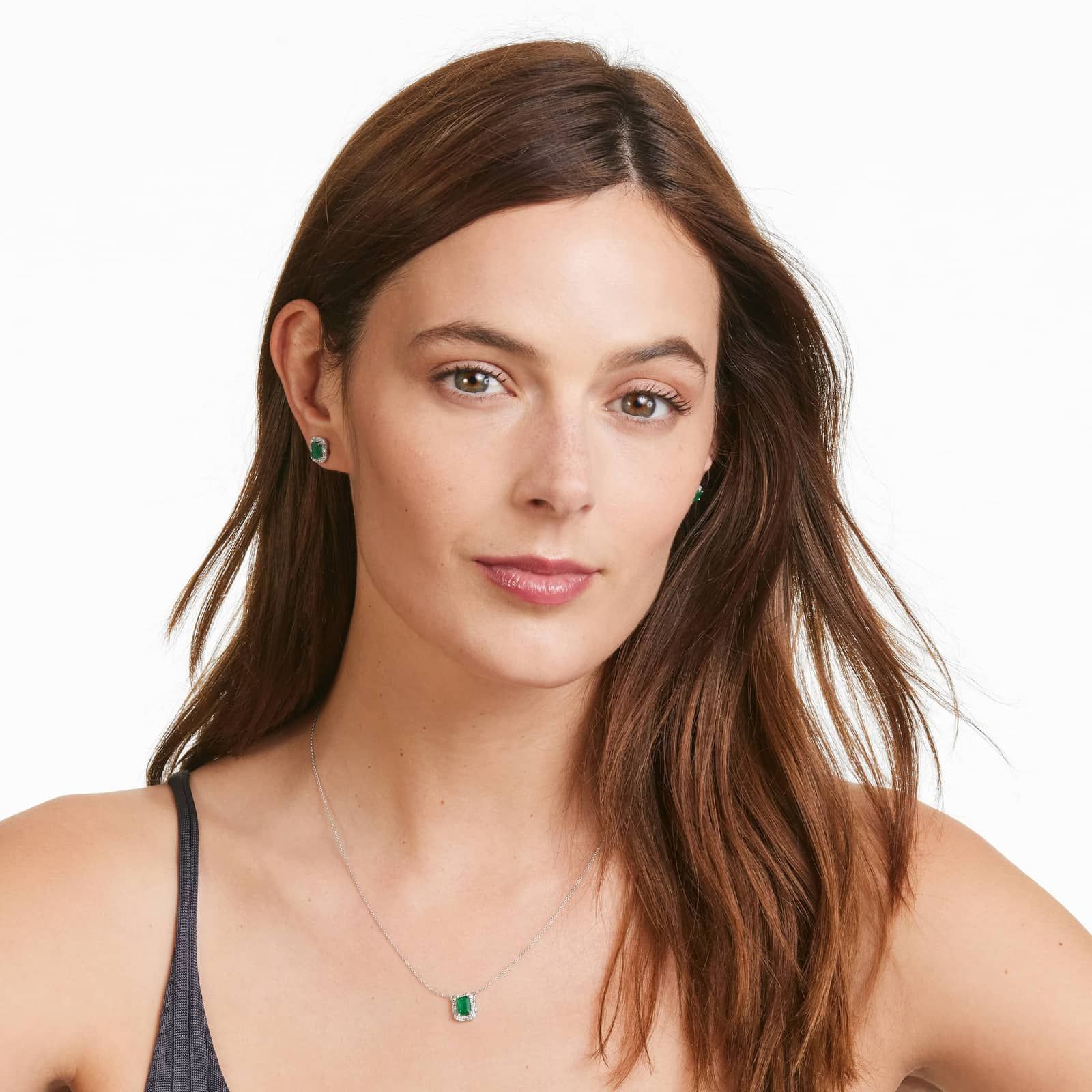 Allure Emerald And Diamond Halo Earrings In 14K White Gold