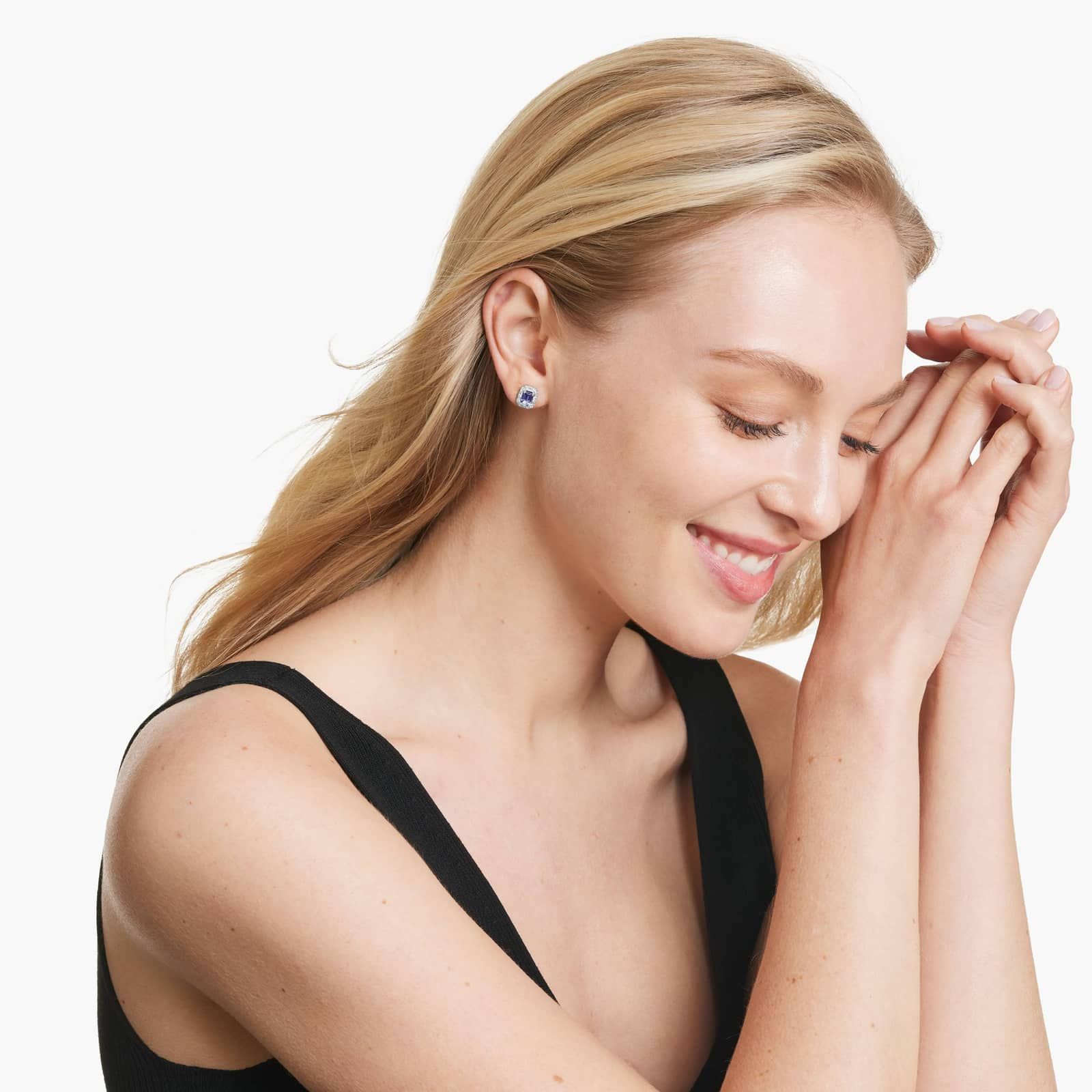 Allure Tanzanite And Diamond Halo Earrings In 14K White Gold