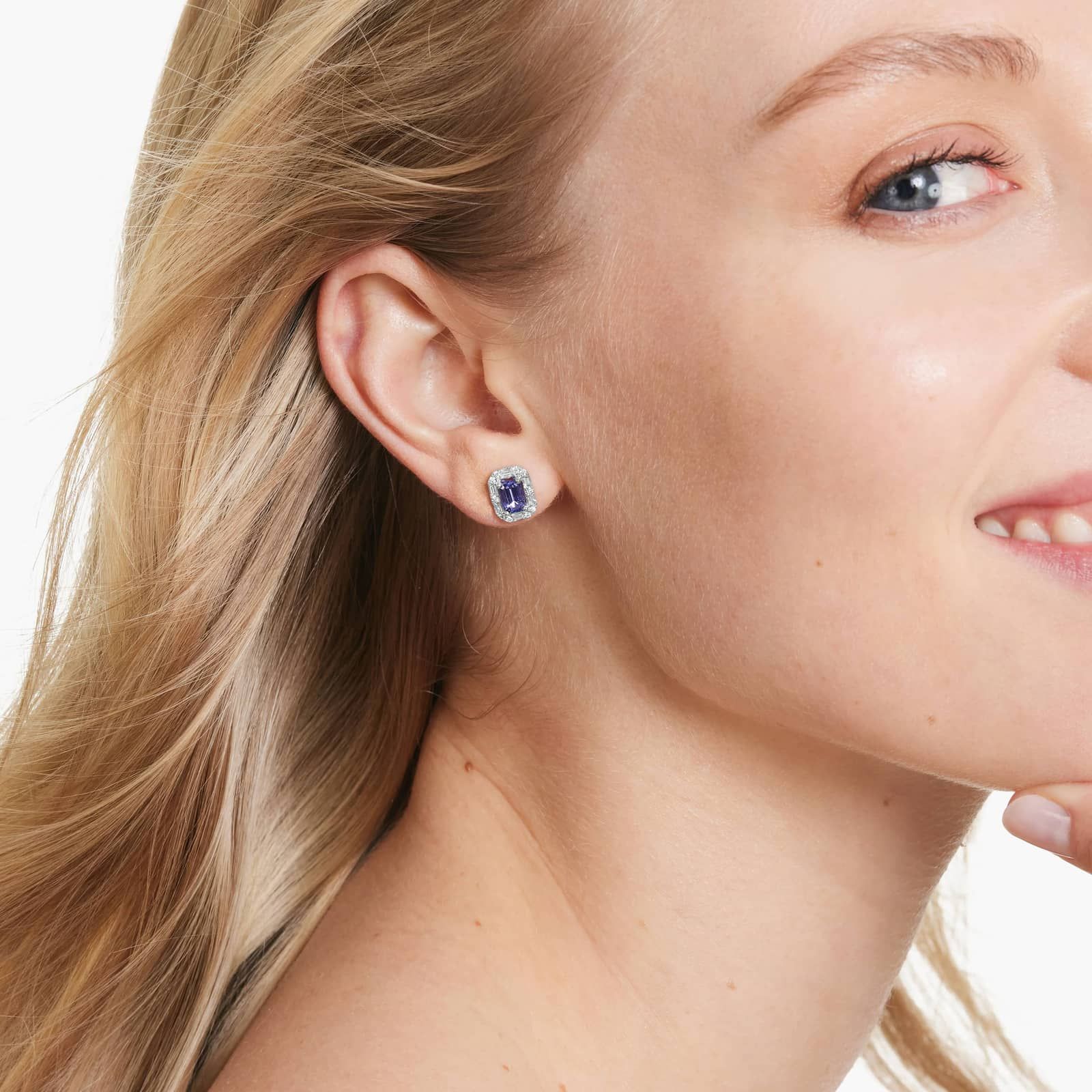 Allure Tanzanite And Diamond Halo Earrings In 14K White Gold