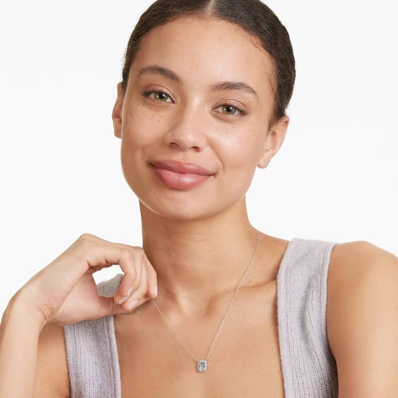 14K White Gold Allure Diamond Halo Aquamarine Necklace