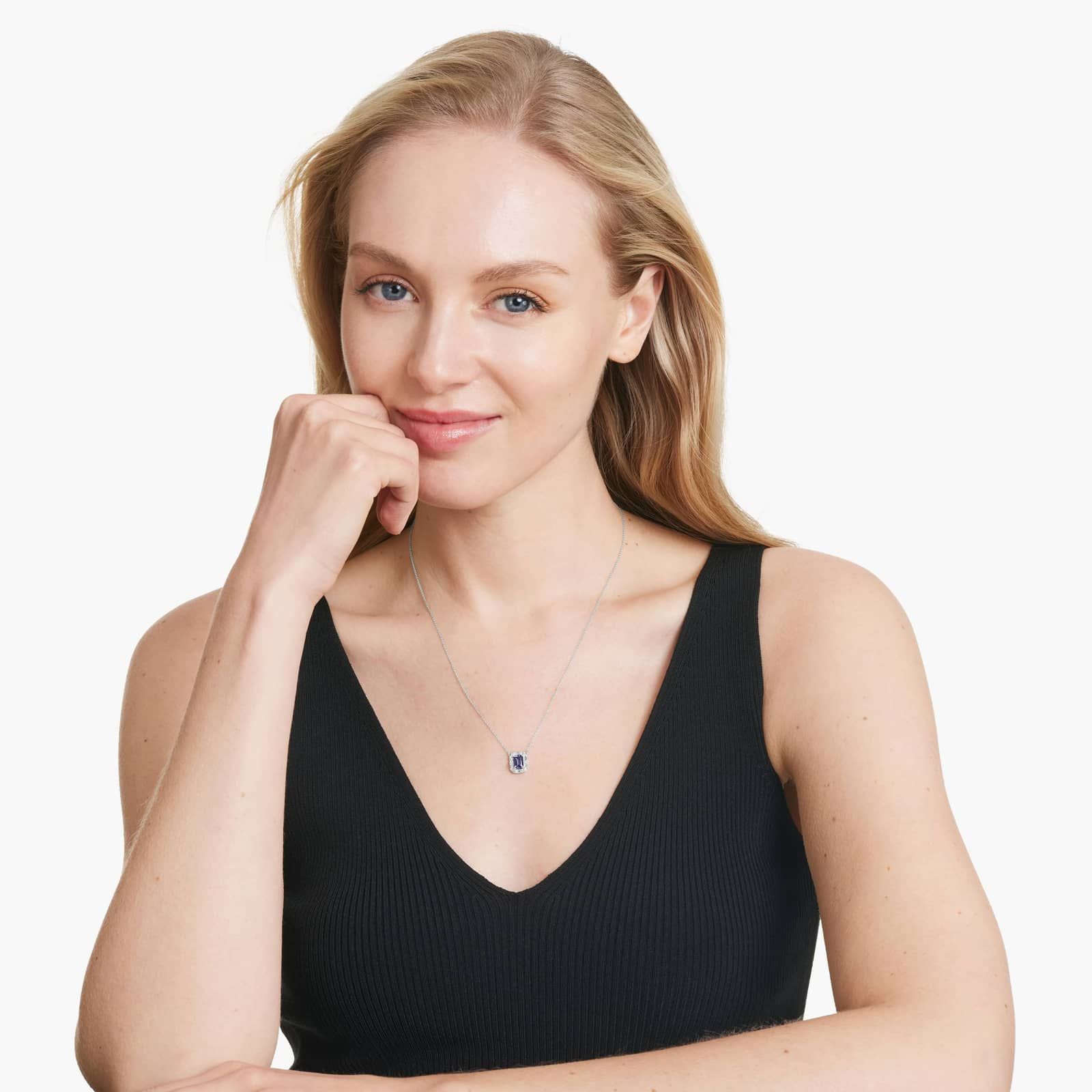 14K White Gold Allure Diamond Halo Tanzanite Necklace