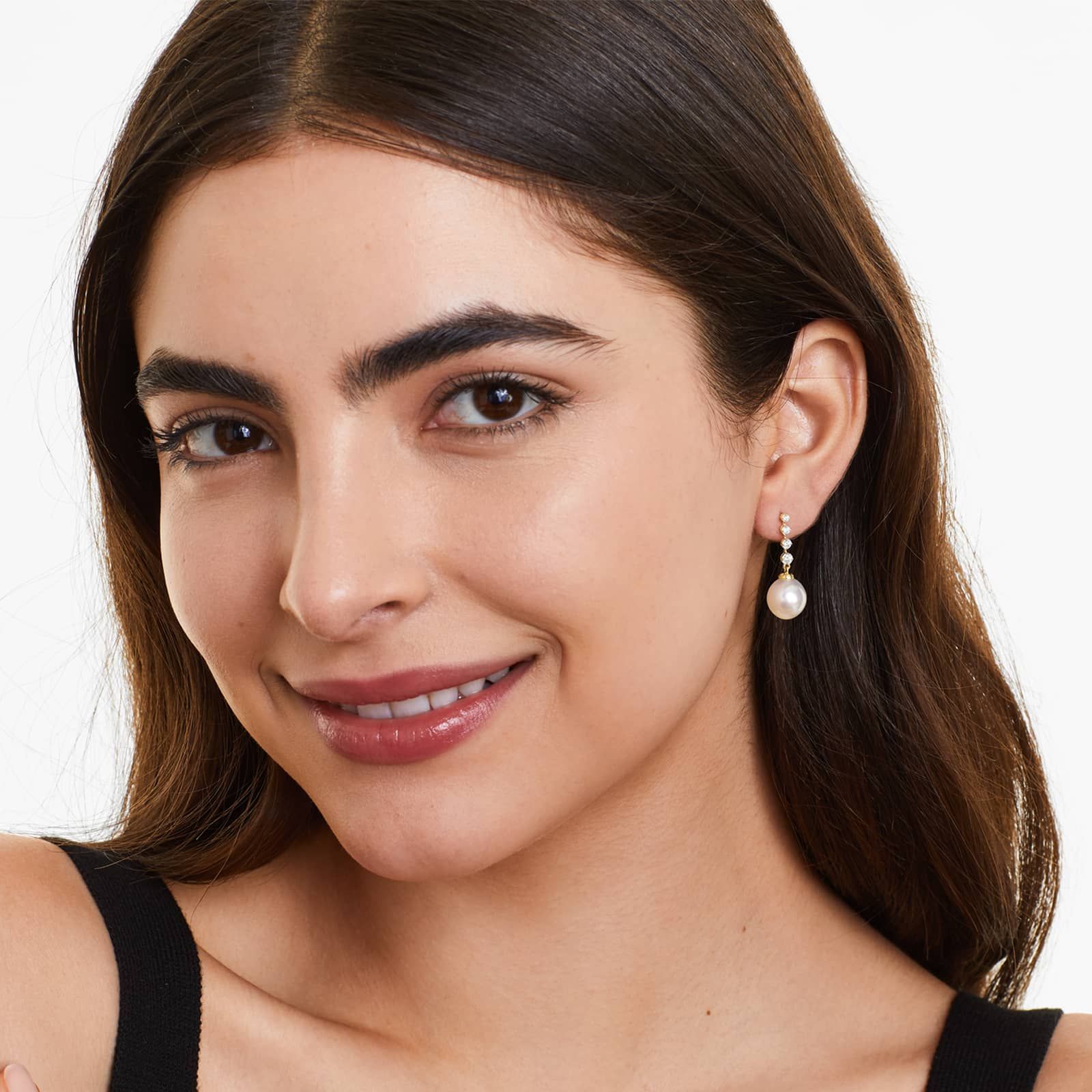 Cultured South Sea Pearl And Diamond Drop Earrings In 14K Yellow Gold (10.0-10.5mm)