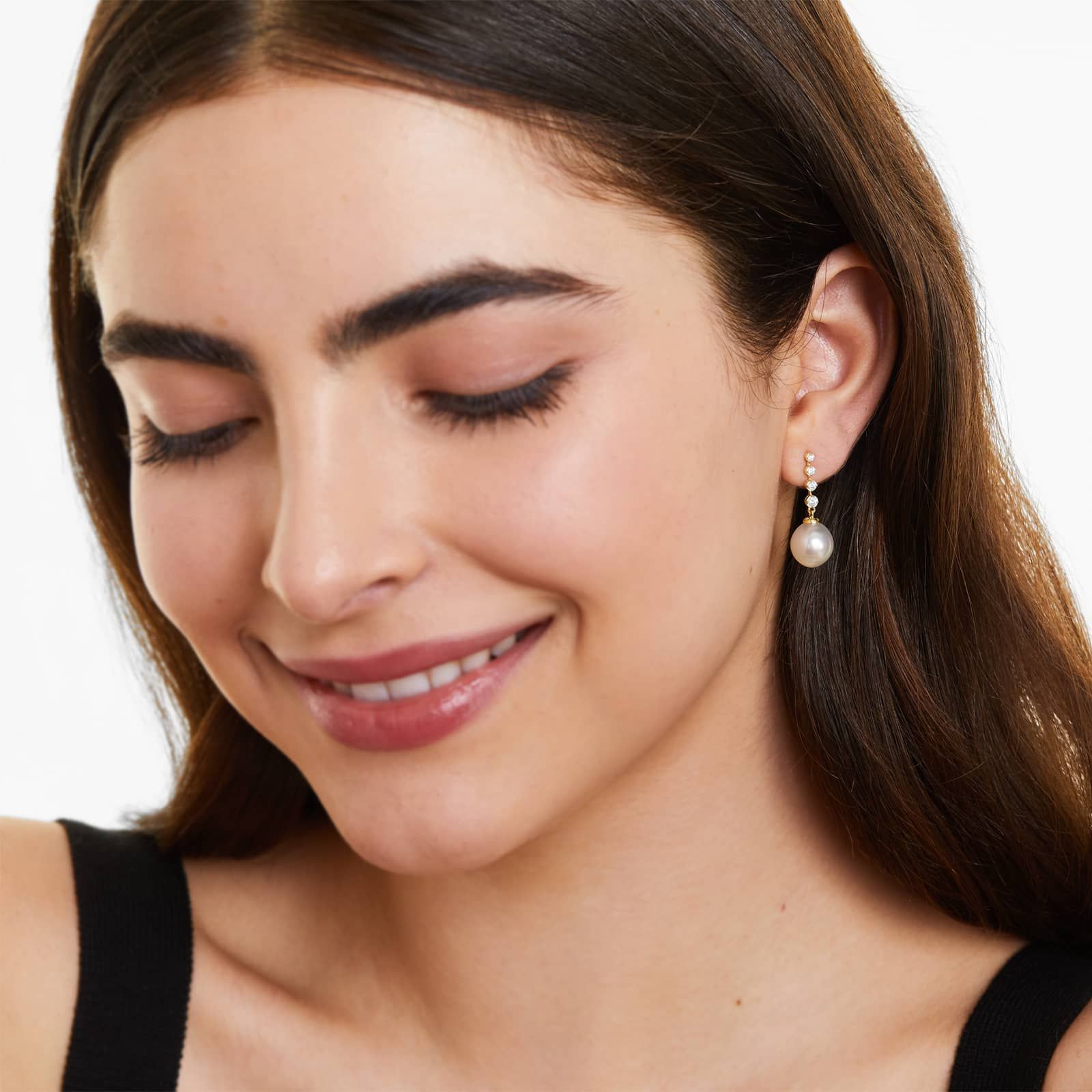 Cultured South Sea Pearl And Diamond Drop Earrings In 14K Yellow Gold (10.0-10.5mm)