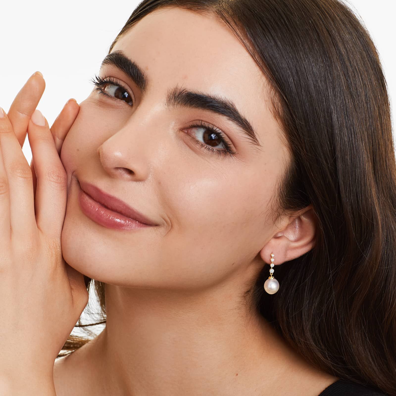 Cultured South Sea Pearl And Diamond Drop Earrings In 14K Yellow Gold (10.0-10.5mm)