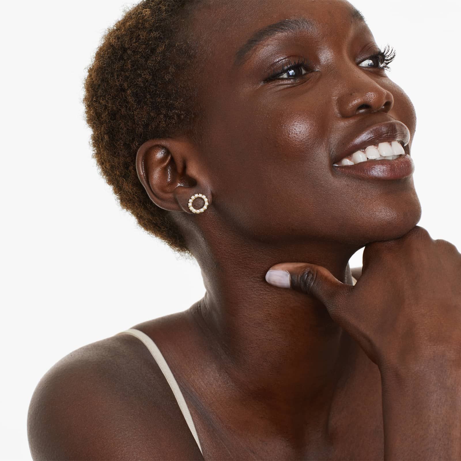 Cultured Freshwater Seed Pearl Open Circle Earrings In 14K Yellow Gold (2.0mm)