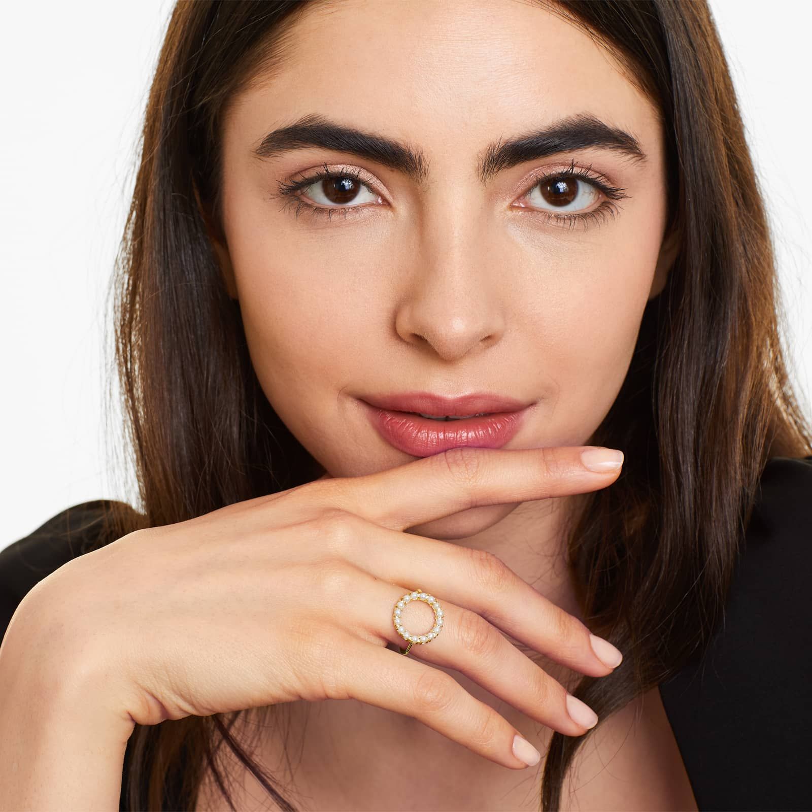 Freshwater Cultured Seed Pearl Open Circle Ring In 14K Yellow Gold (2.0mm)