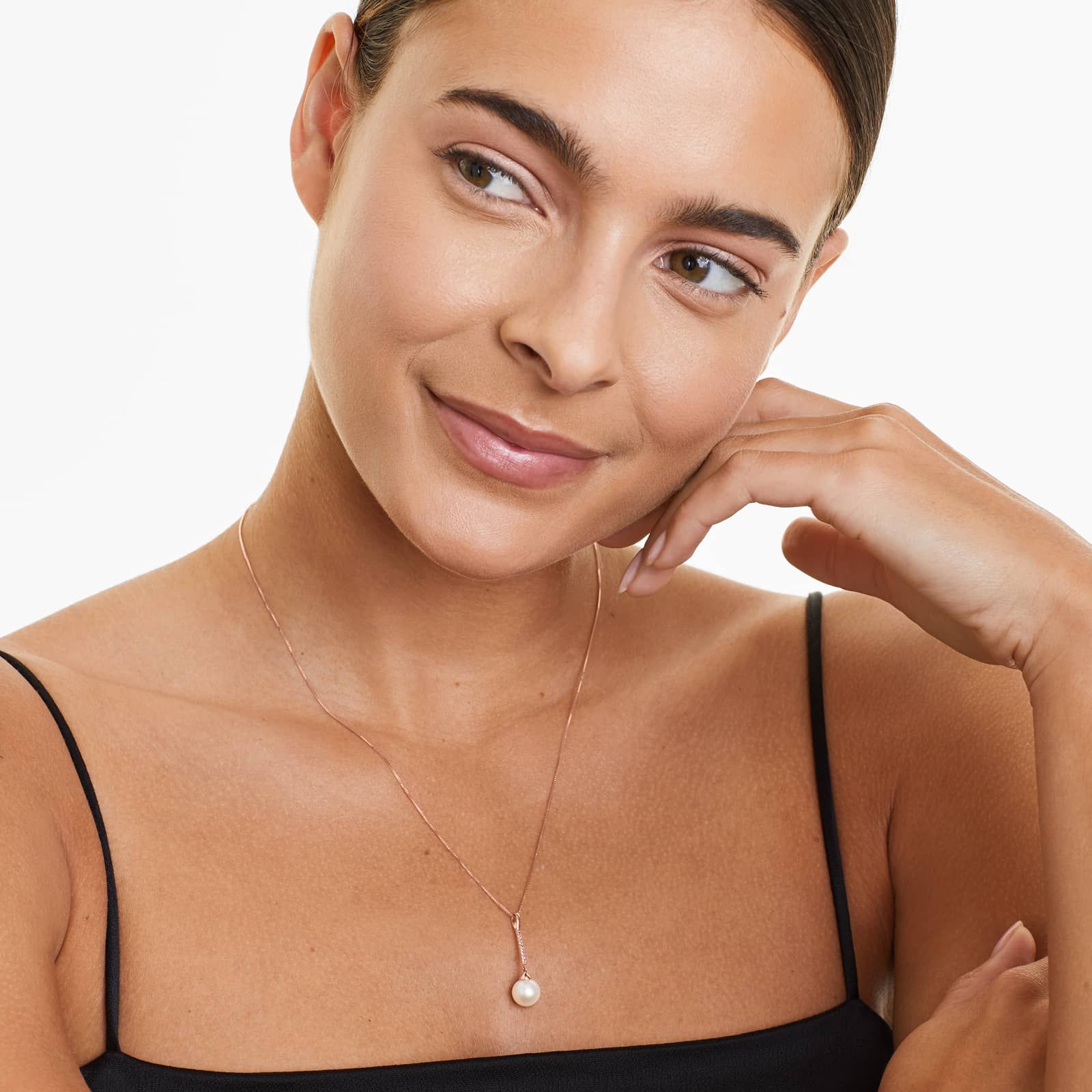 14K Rose Gold Freshwater Cultured Pearl and Amethyst Drop Necklace (8.0-8.5mm)