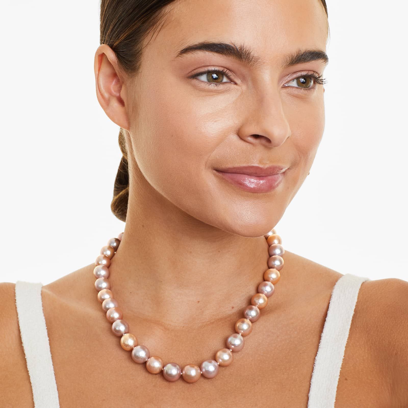 14K Rose Gold Multicolor Freshwater Cultured Windsor Pearl Necklace (11.0-14.0mm)