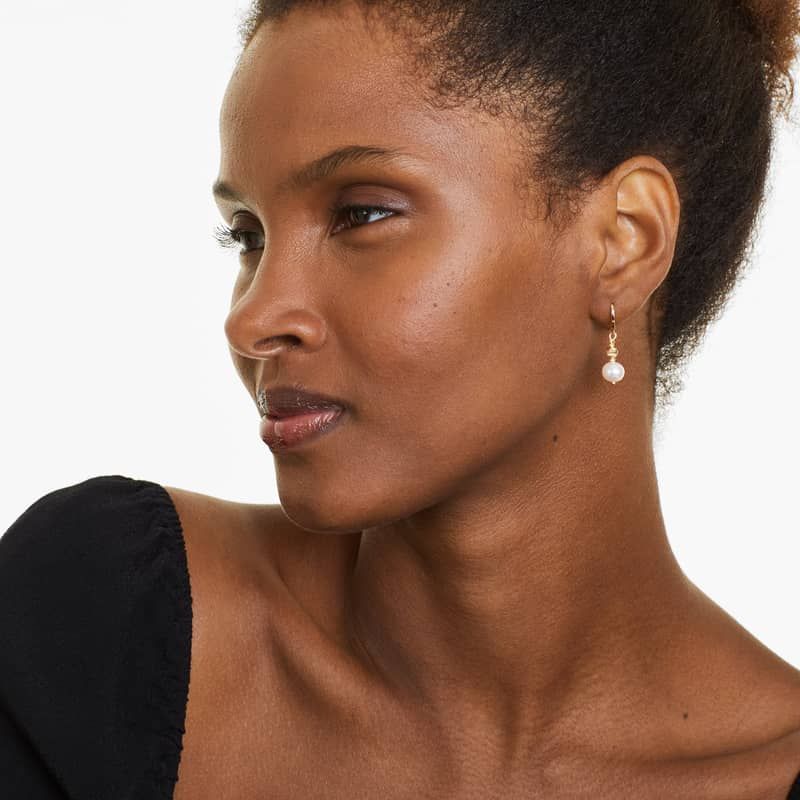 Cultured Freshwater Pearl And Textured Bead Earrings In 14K Yellow Gold (7.5-8.0mm)