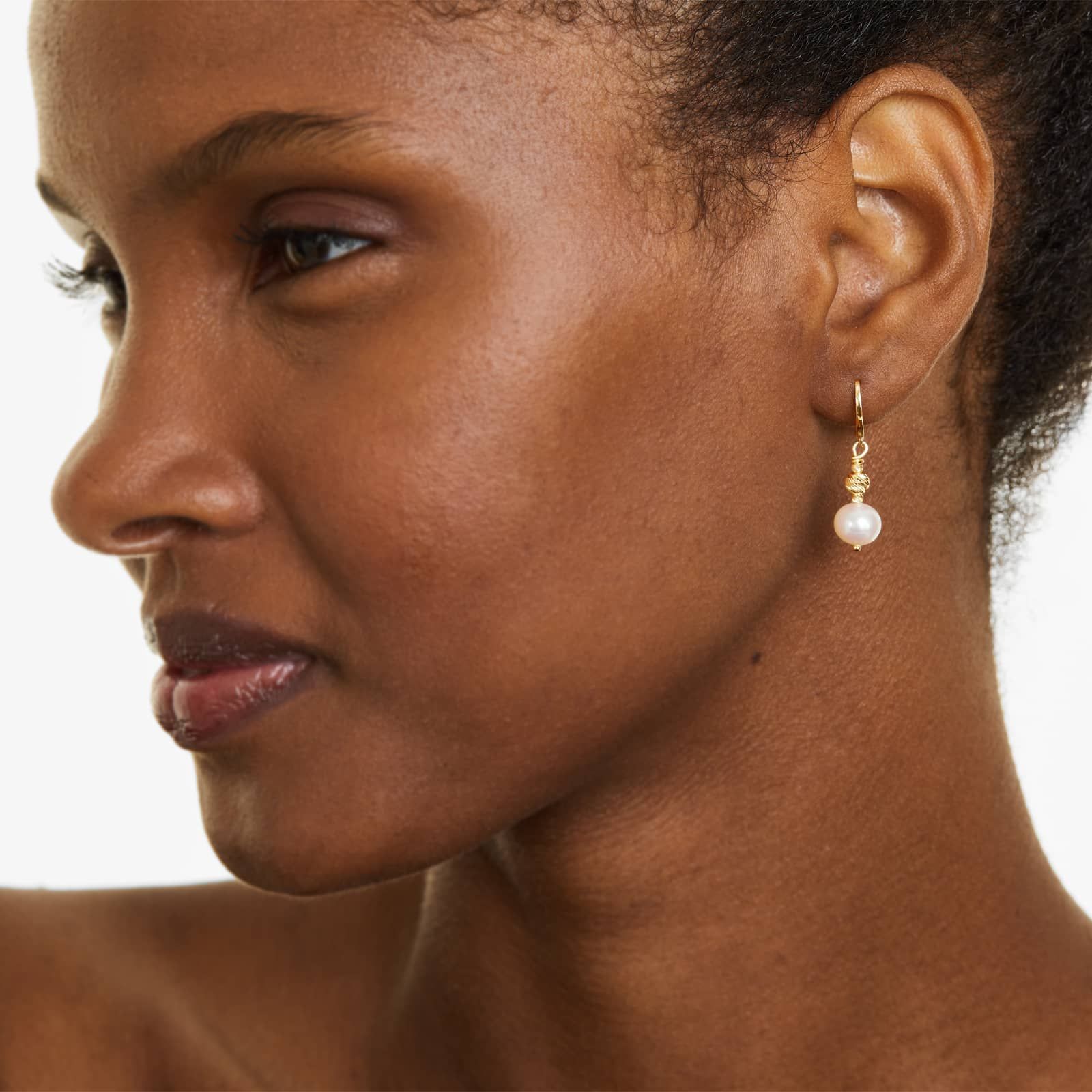 Cultured Freshwater Pearl And Textured Bead Earrings In 14K Yellow Gold (7.5-8.0mm)