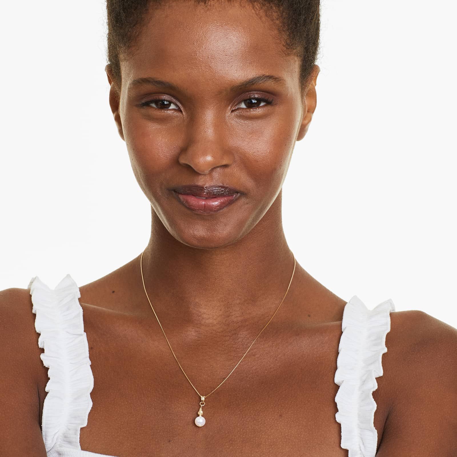 14K Yellow Gold Freshwater Cultured Pearl and Textured Brilliance Bead Drop Pendant (7.5-8.0mm)