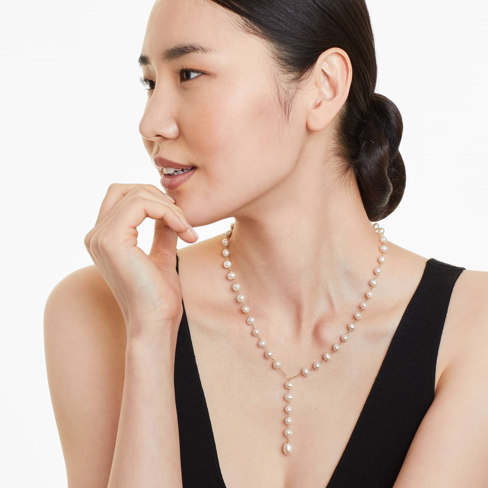 14K Yellow Gold Freshwater Cultured Pearl Lariat Necklace (8.0-9.0mm)