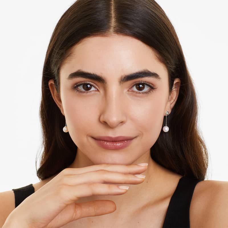 Freshwater Pearl And Bezel Set Diamond Drop Earrings In 14K White Gold (8.0-8.5mm)