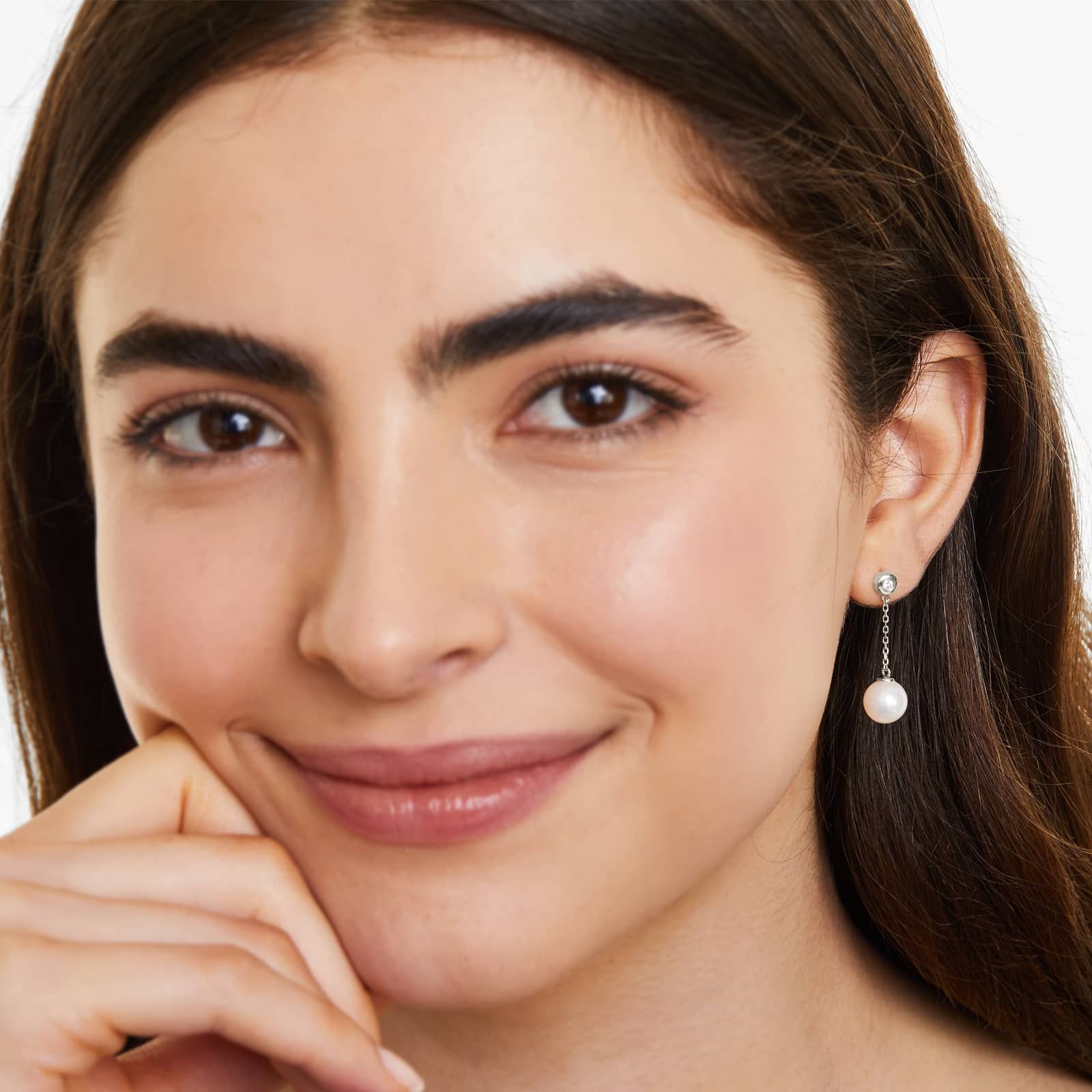 Freshwater Pearl And Bezel Set Diamond Drop Earrings In 14K White Gold (8.0-8.5mm)