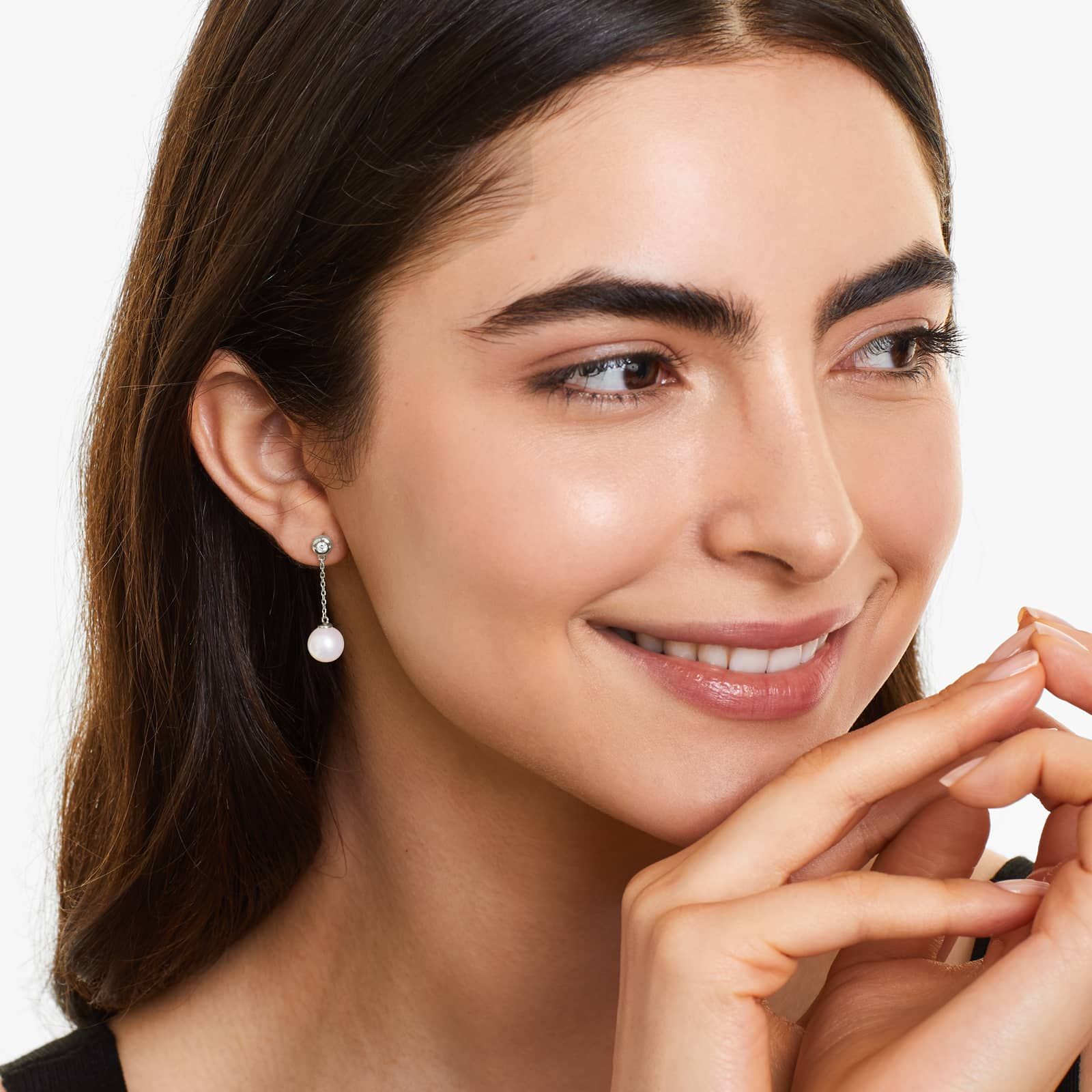 Freshwater Pearl And Bezel Set Diamond Drop Earrings In 14K White Gold (8.0-8.5mm)