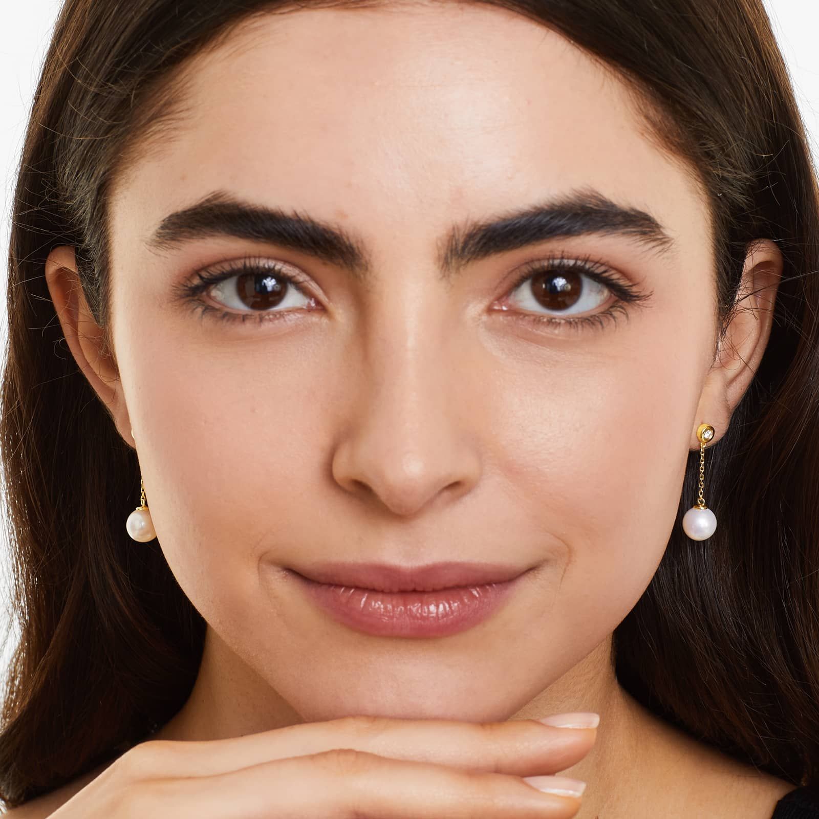 Freshwater Pearl And Bezel Set Diamond Drop Earrings In 14K Yellow Gold (8.0-8.5mm)