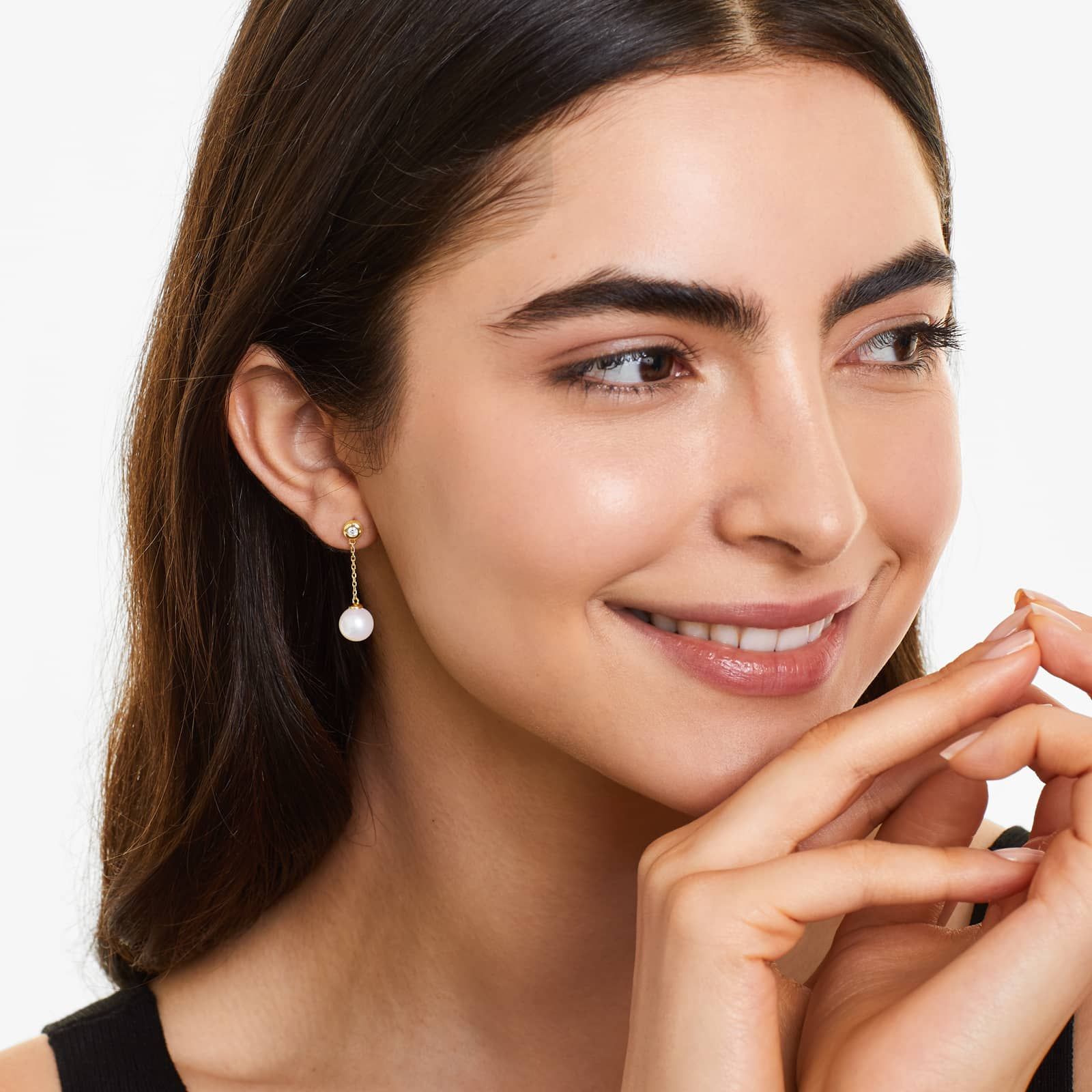 Freshwater Pearl And Bezel Set Diamond Drop Earrings In 14K Yellow Gold (8.0-8.5mm)