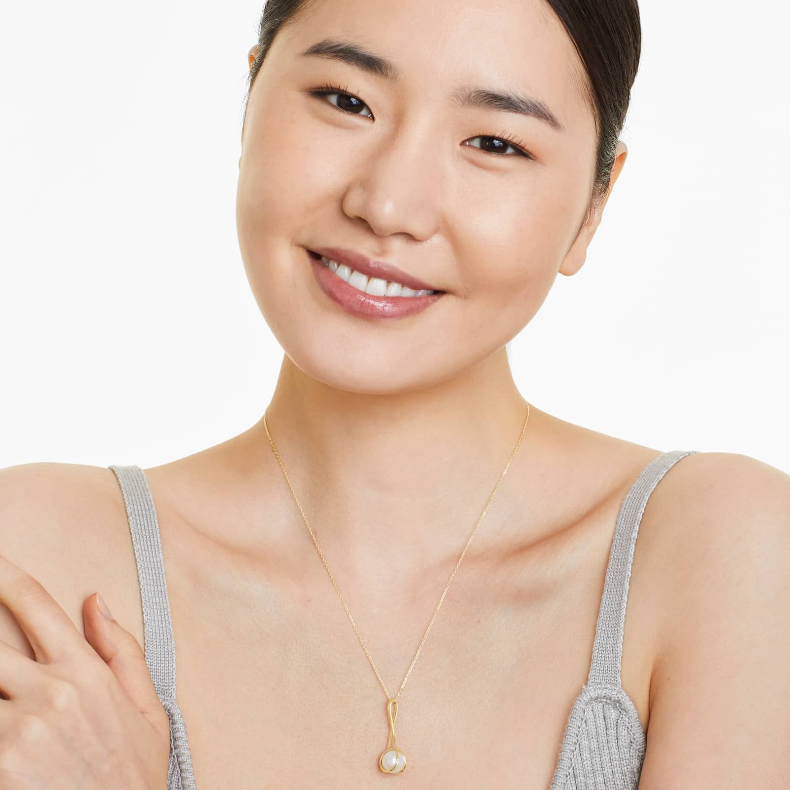 14K Yellow Gold Freshwater Cultured Pearl Swirl Necklace (9.5-10.0mm)