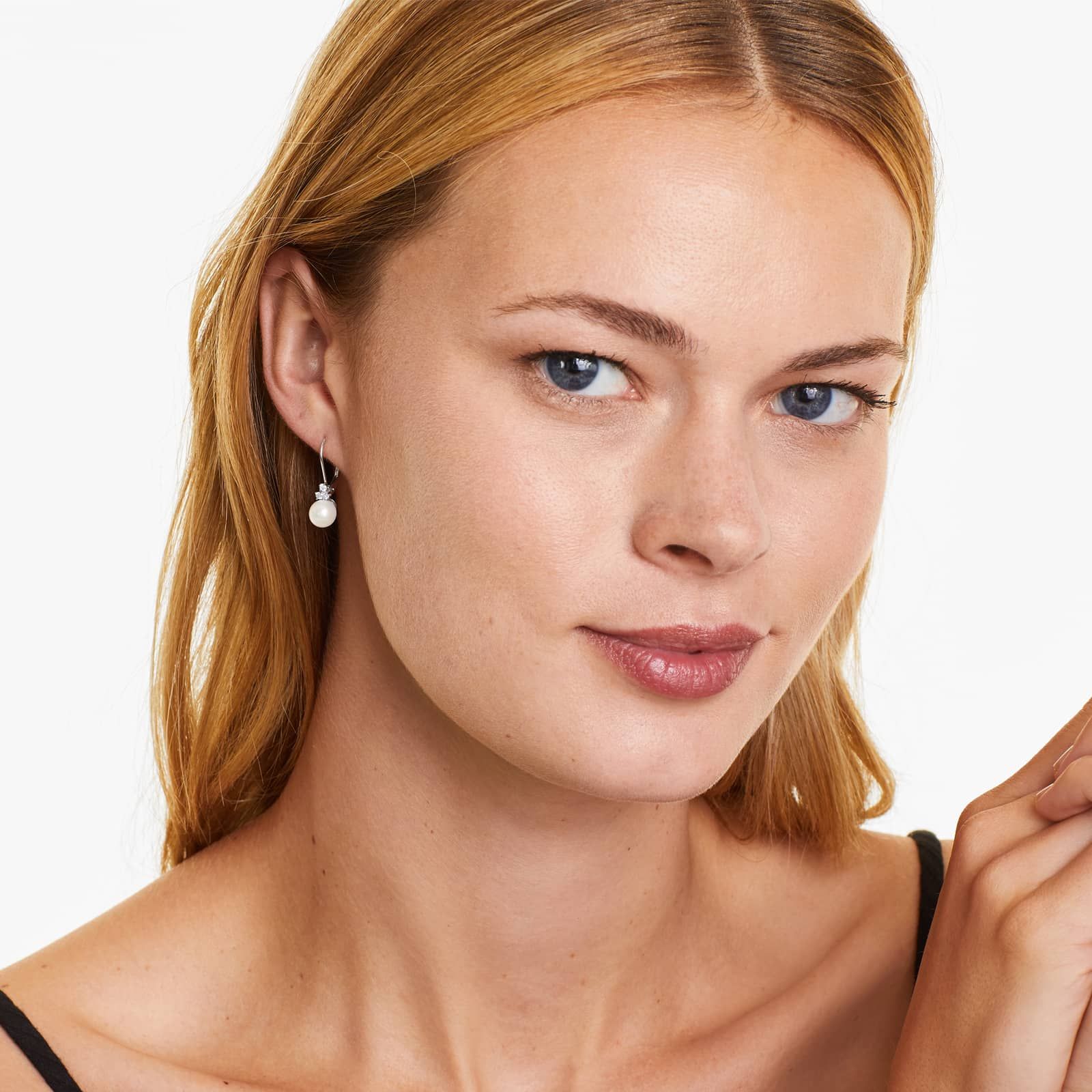 Cultured Freshwater Pearl And Diamond Trio Leverback Earrings In 14K White Gold (7.0-7.5mm)