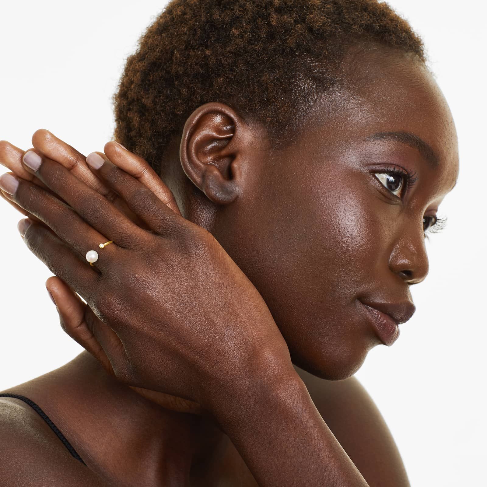 Petite Open Freshwater Cultured Pearl And Diamond Ring In 14K Yellow Gold (6.5-7.0mm)