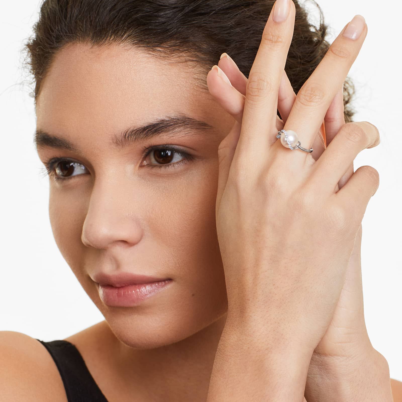 Freshwater Cultured Pearl And Diamond Vine Ring In 14K White Gold (9.0-9.5mm)