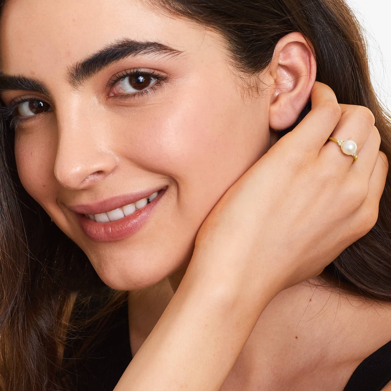 Freshwater Pearl And Diamond Trio Ring In 14K Yellow Gold (7.5-8.0mm)