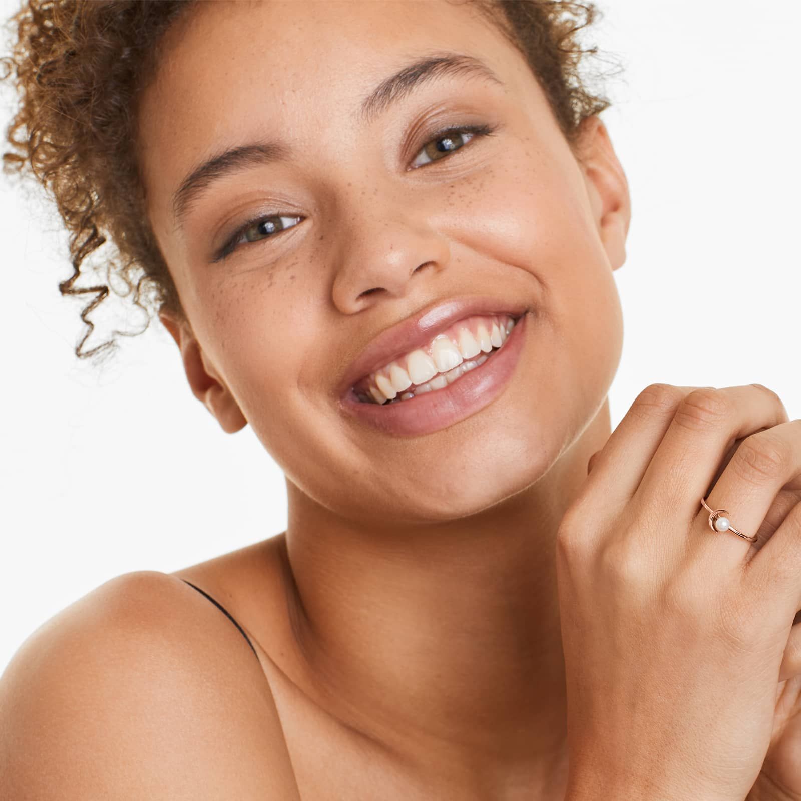 Freshwater Pearl Crescent Ring In 14K Rose Gold