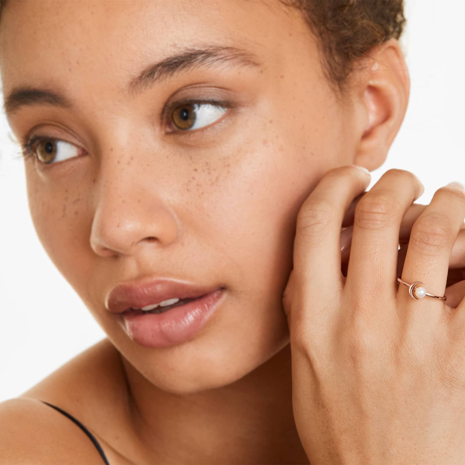 Freshwater Pearl Crescent Ring In 14K Rose Gold