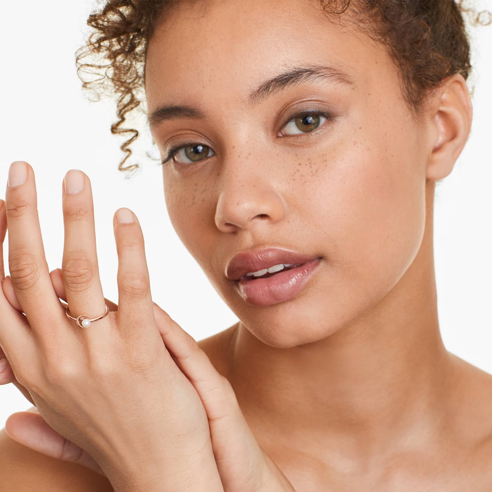 Freshwater Pearl Crescent Ring In 14K Rose Gold