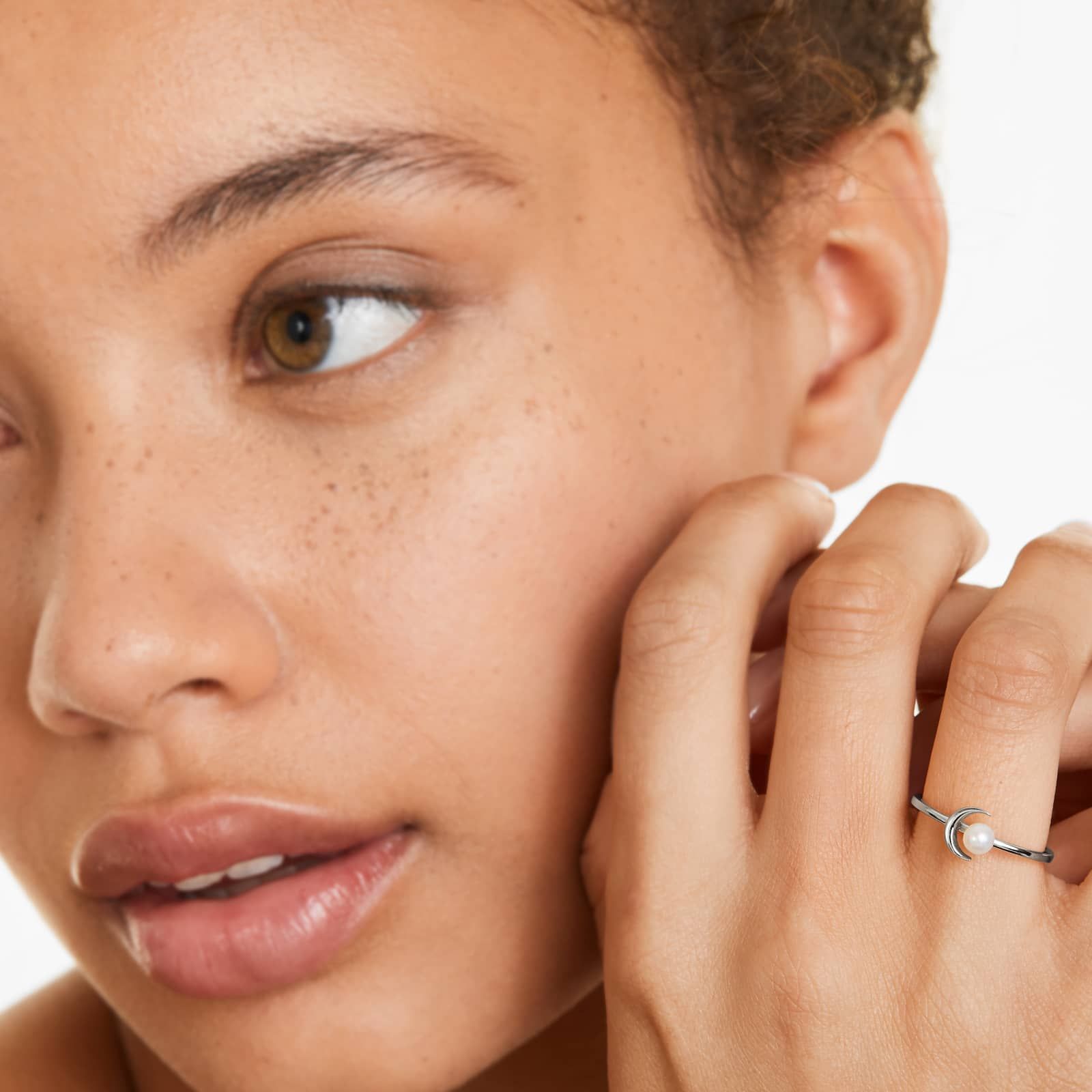 Freshwater Pearl Crescent Ring In 14K White Gold