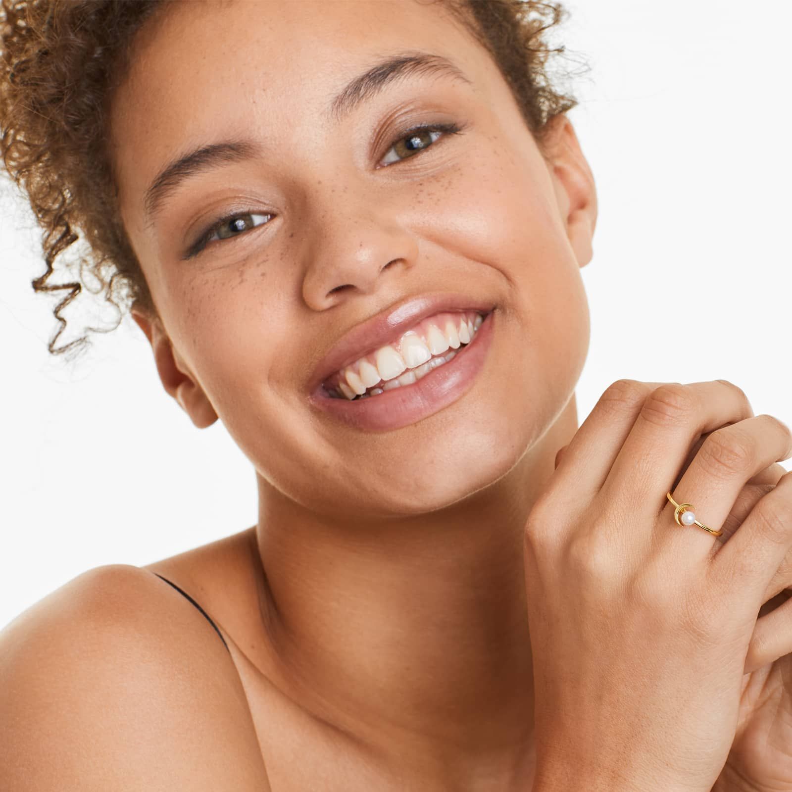 Freshwater Pearl Crescent Ring In 14K Yellow Gold