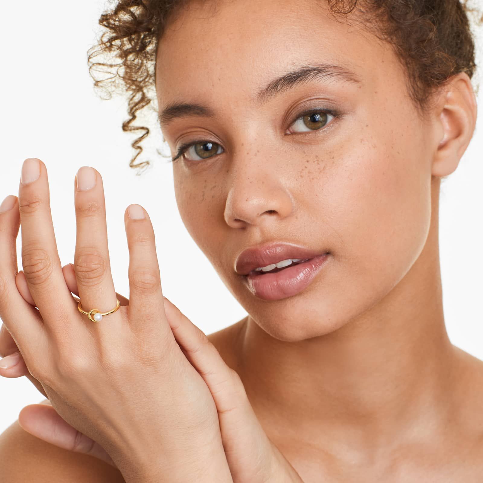 Freshwater Pearl Crescent Ring In 14K Yellow Gold