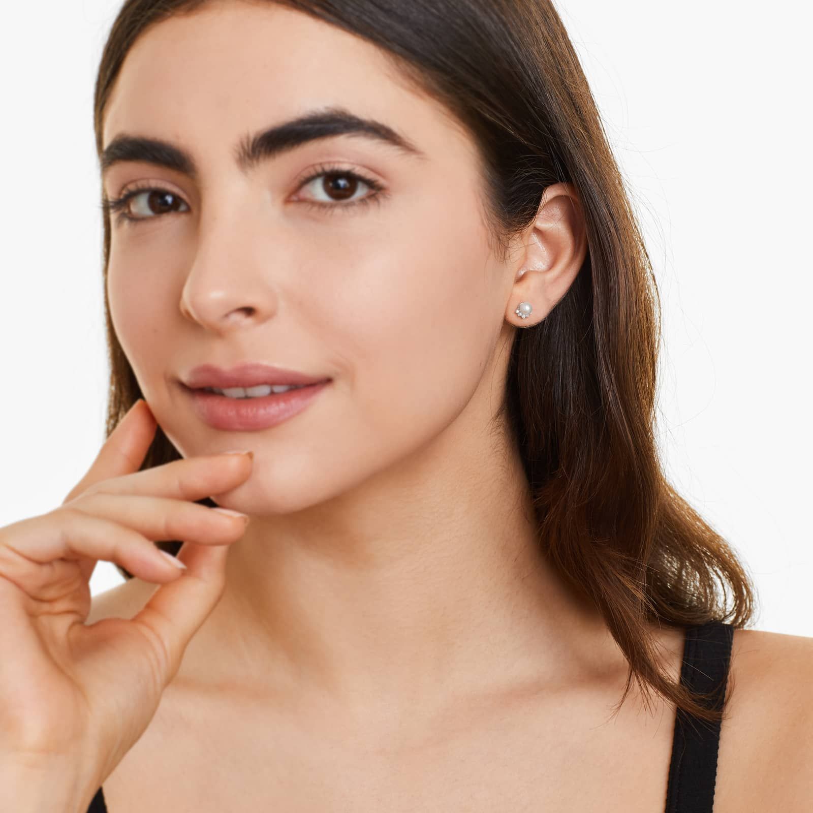 Crown Freshwater Pearl And Diamond Earrings In 14K White Gold