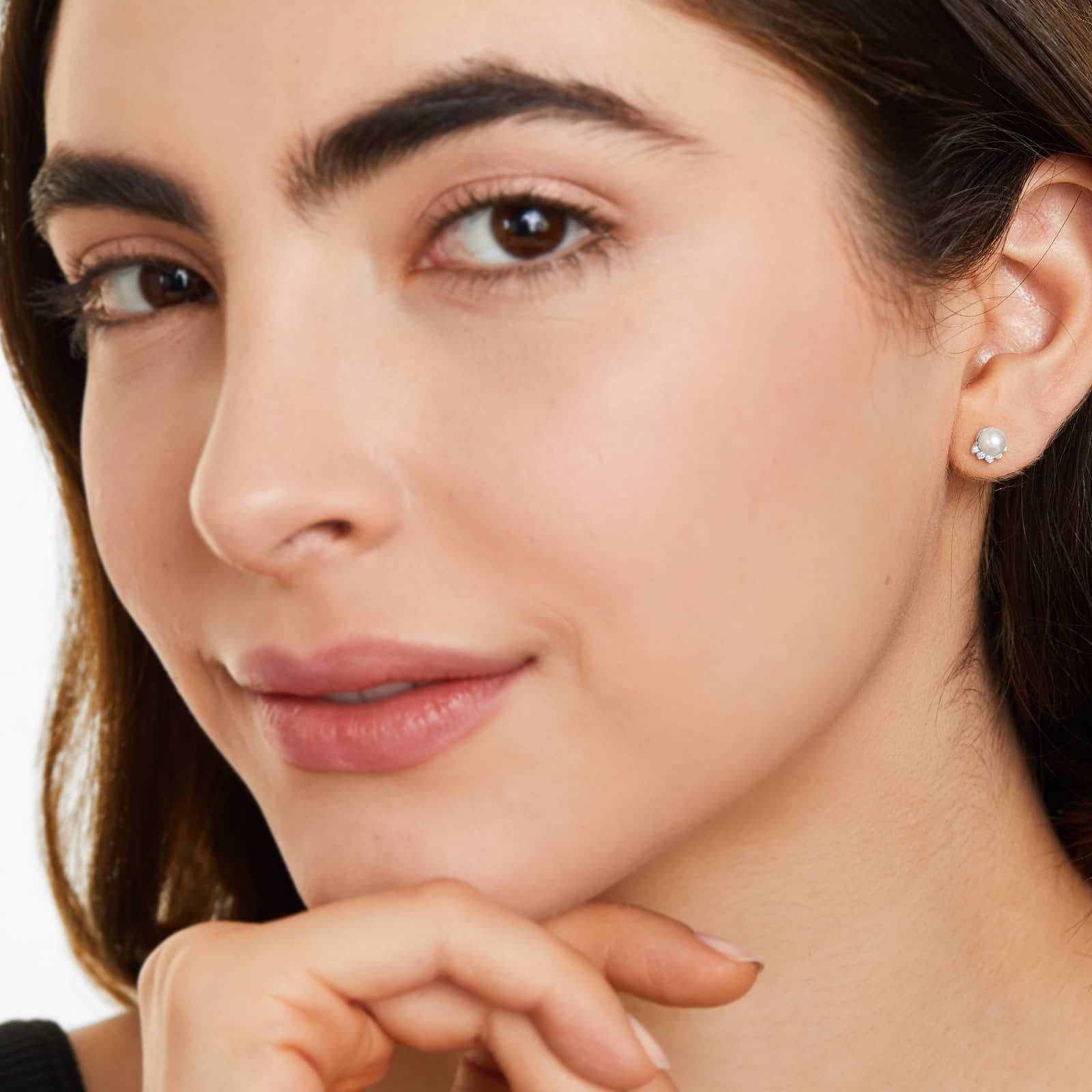 Crown Freshwater Pearl And Diamond Earrings In 14K White Gold