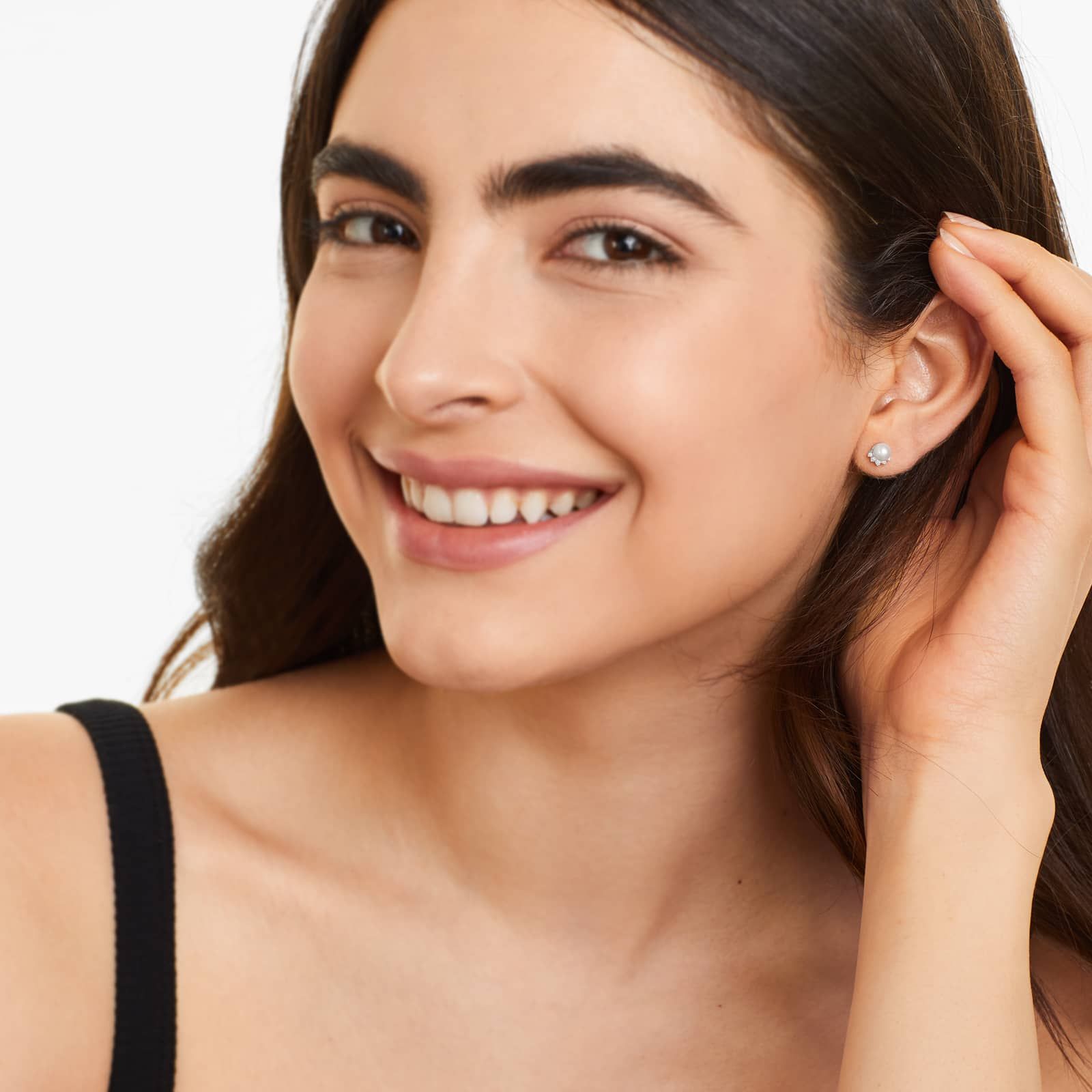 Crown Freshwater Pearl And Diamond Earrings In 14K White Gold