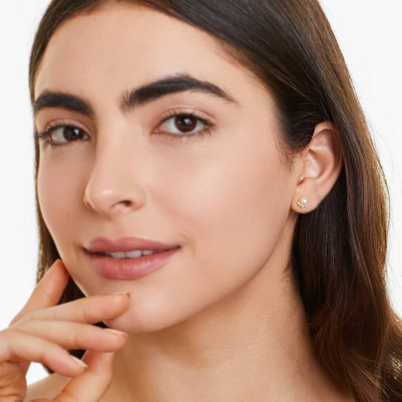 14K Yellow Gold Crown Freshwater Pearl and Diamond Earrings