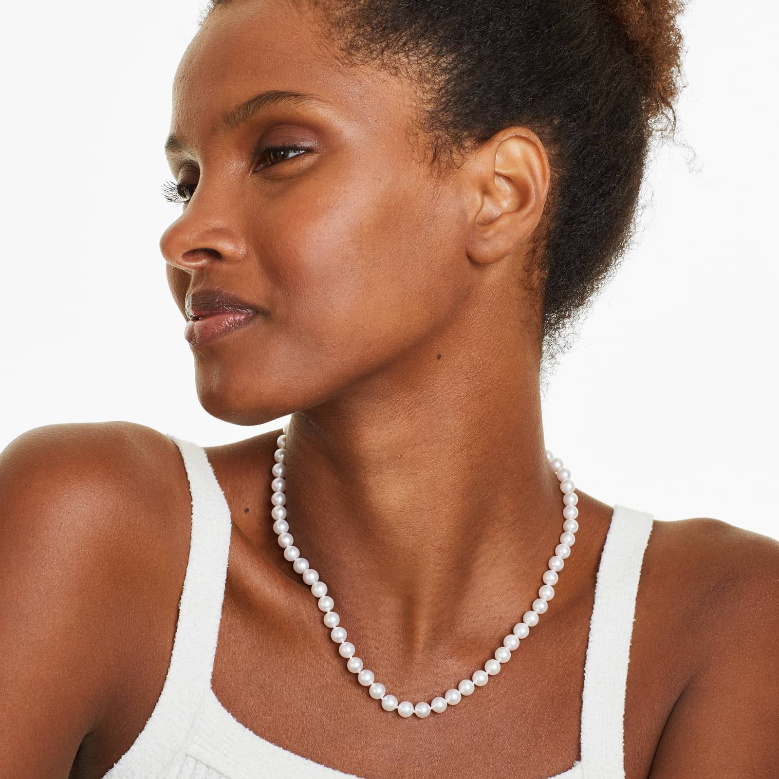 14K White Gold Akoya Cultured Pearl Ball Clasp 18" Necklace (6.50-7.0mm)