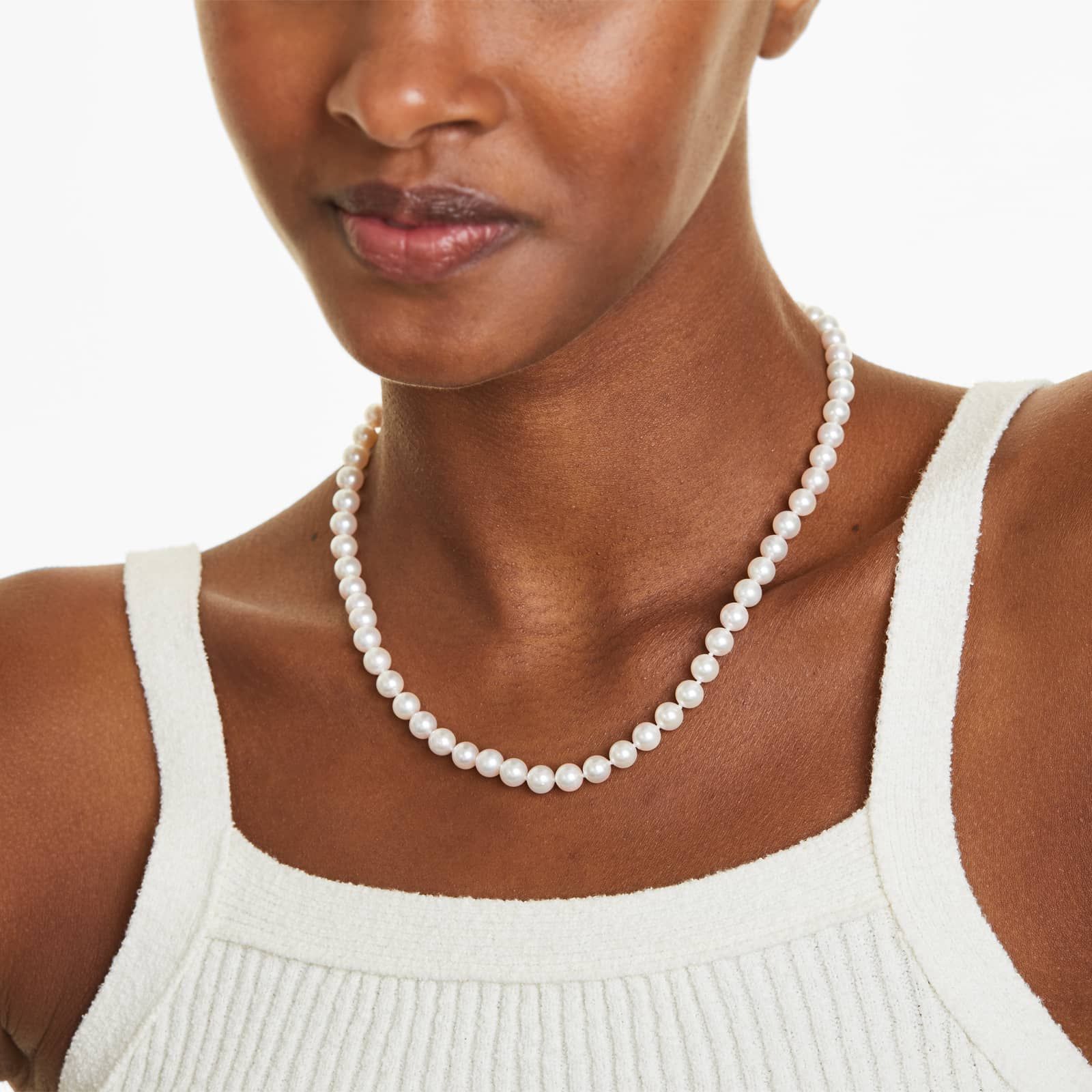 14K Yellow Gold Akoya Cultured Pearl Ball Clasp 18" Necklace (6.50-7.0mm)