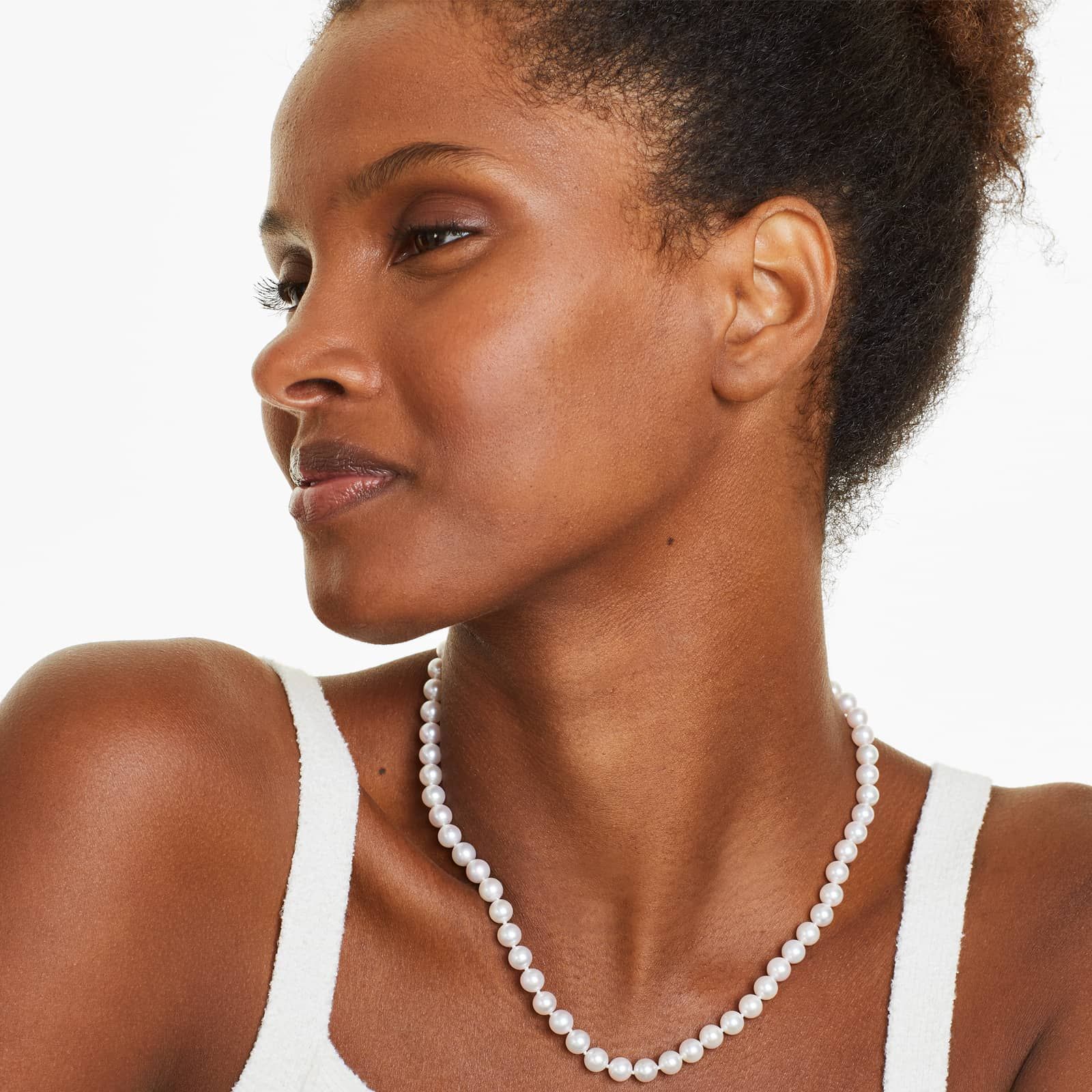 14K Yellow Gold Akoya Cultured Pearl Ball Clasp 18" Necklace (6.50-7.0mm)