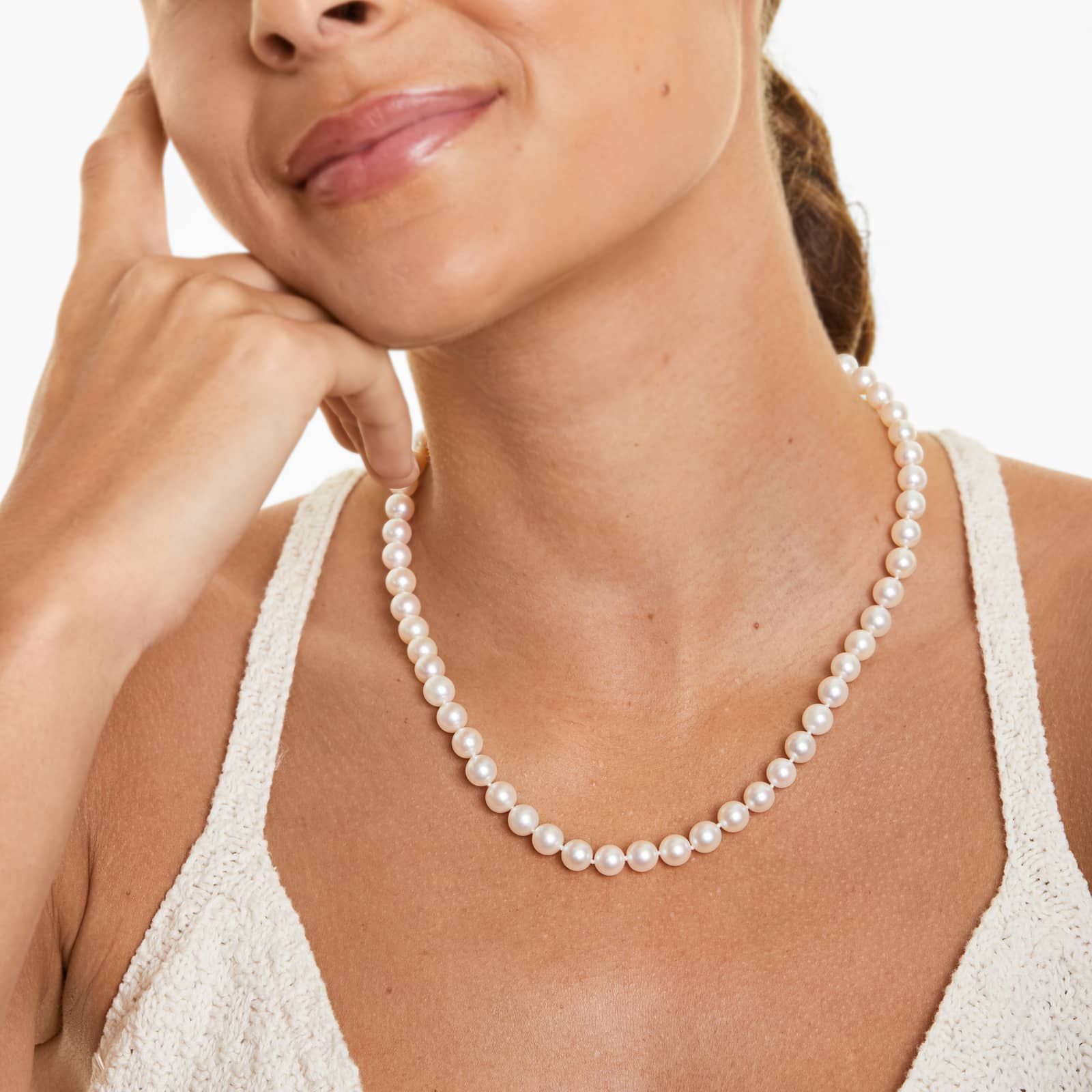 14K White Gold Akoya Cultured Pearl Ball Clasp 18" Necklace (7.0-7.5mm)