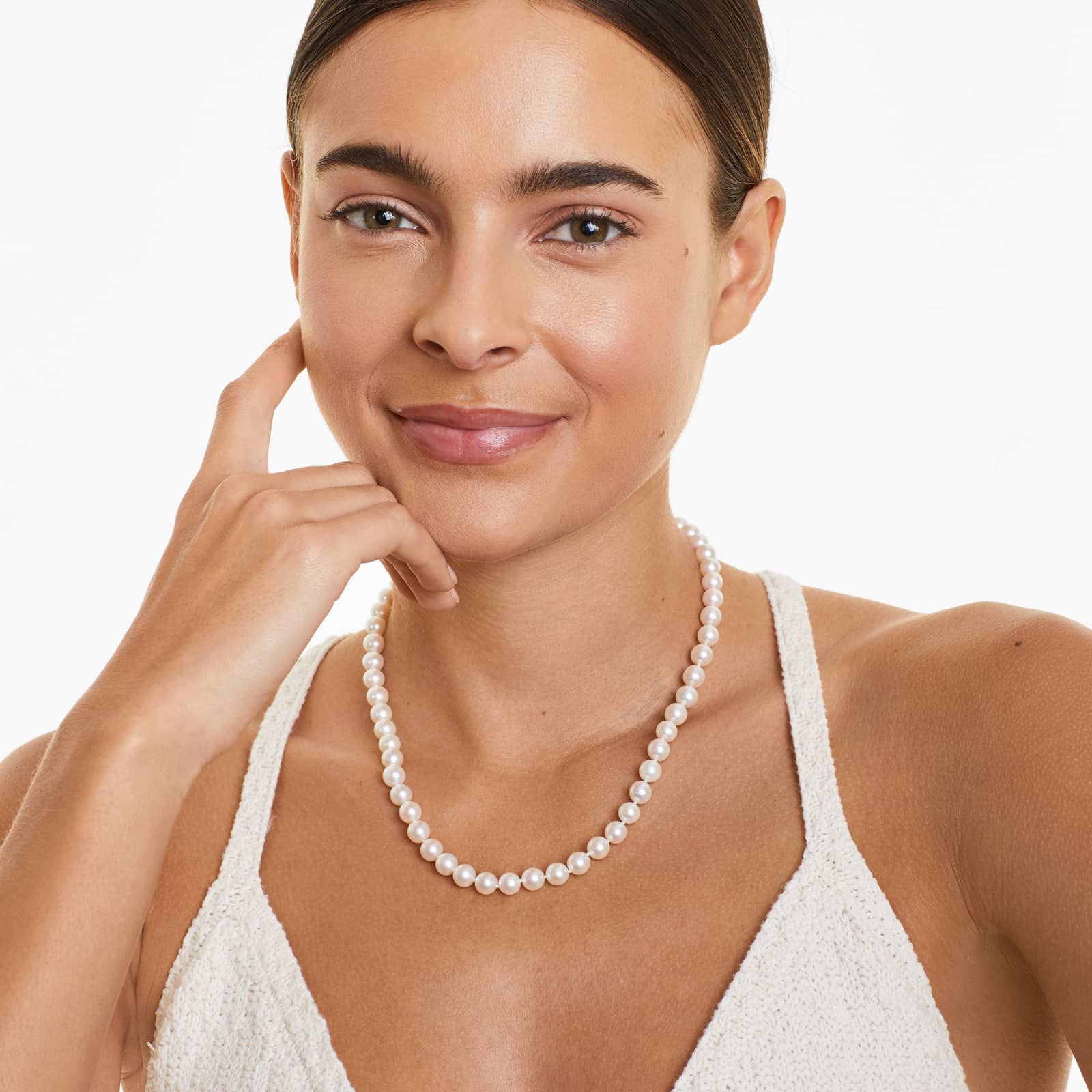 14K Yellow Gold Akoya Cultured Pearl Ball Clasp 18" Necklace (7.0-7.5mm)